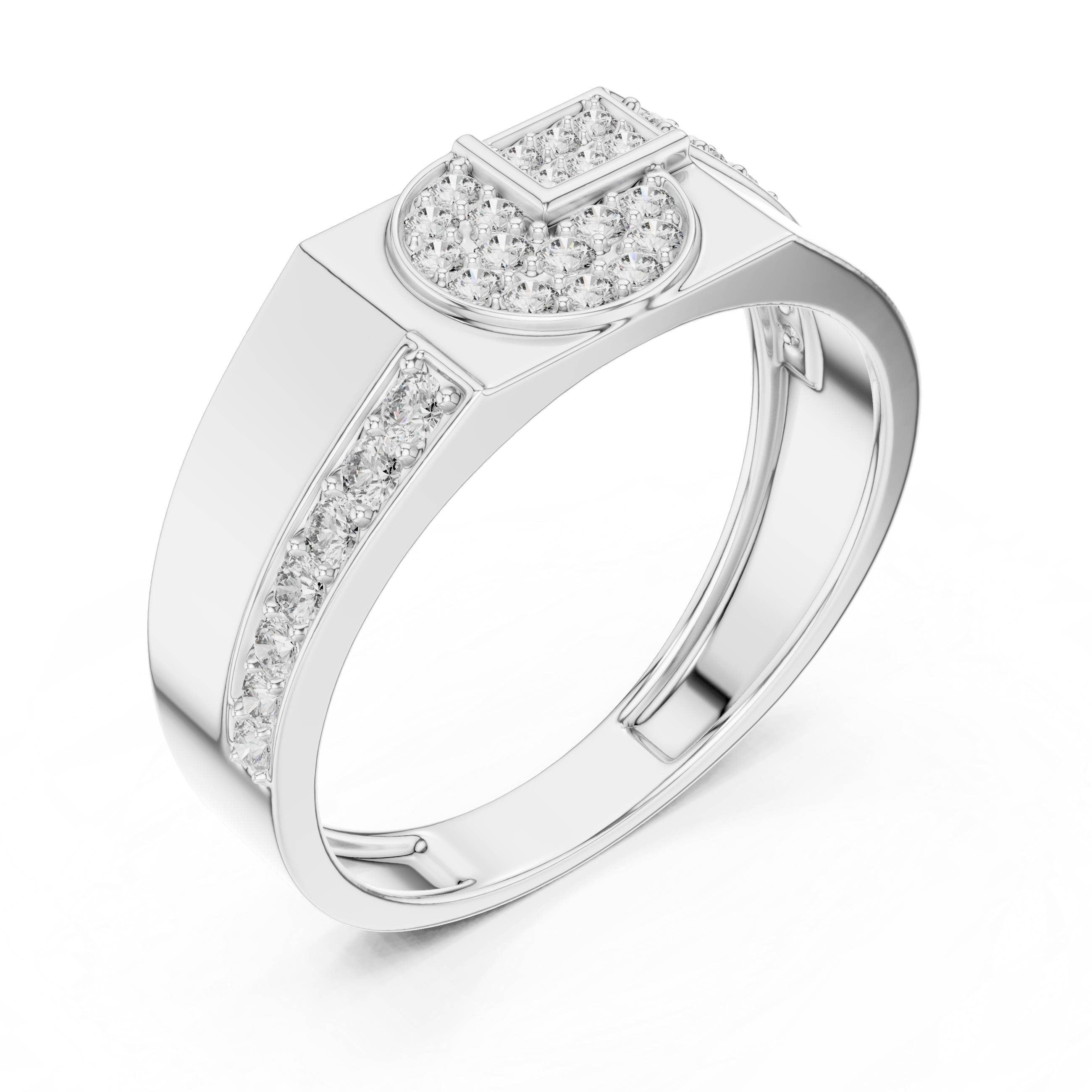 Sophisticated Geometric Pavé Diamond Gents Wedding Ring in Sterling Silver