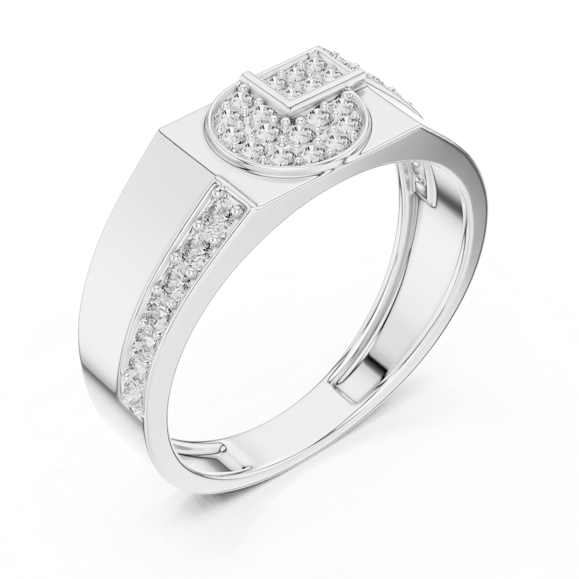 Sophisticated Geometric Pavé Diamond Gents Wedding Ring in Sterling Silver