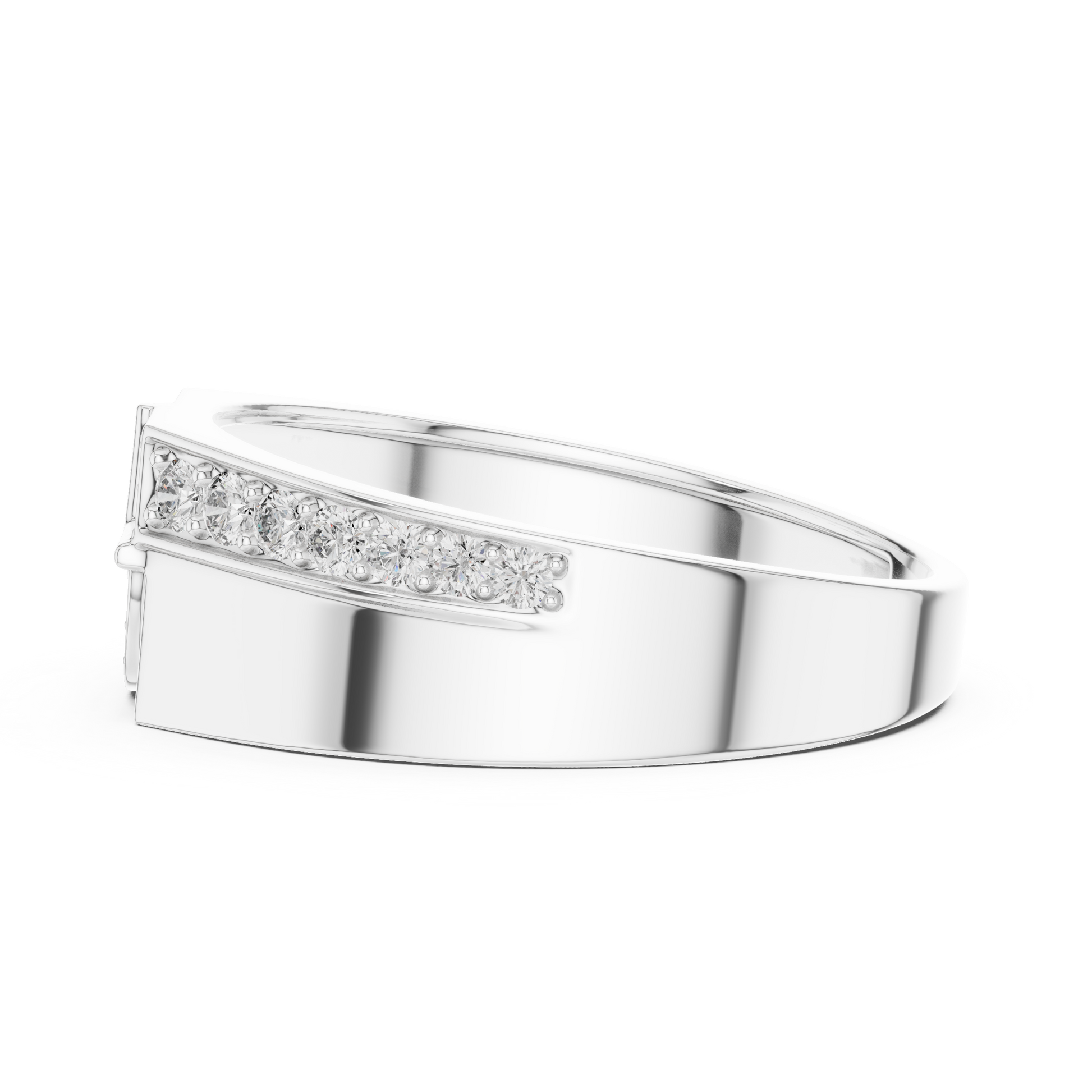 Sophisticated Geometric Pavé Diamond Gents Wedding Ring in Sterling Silver