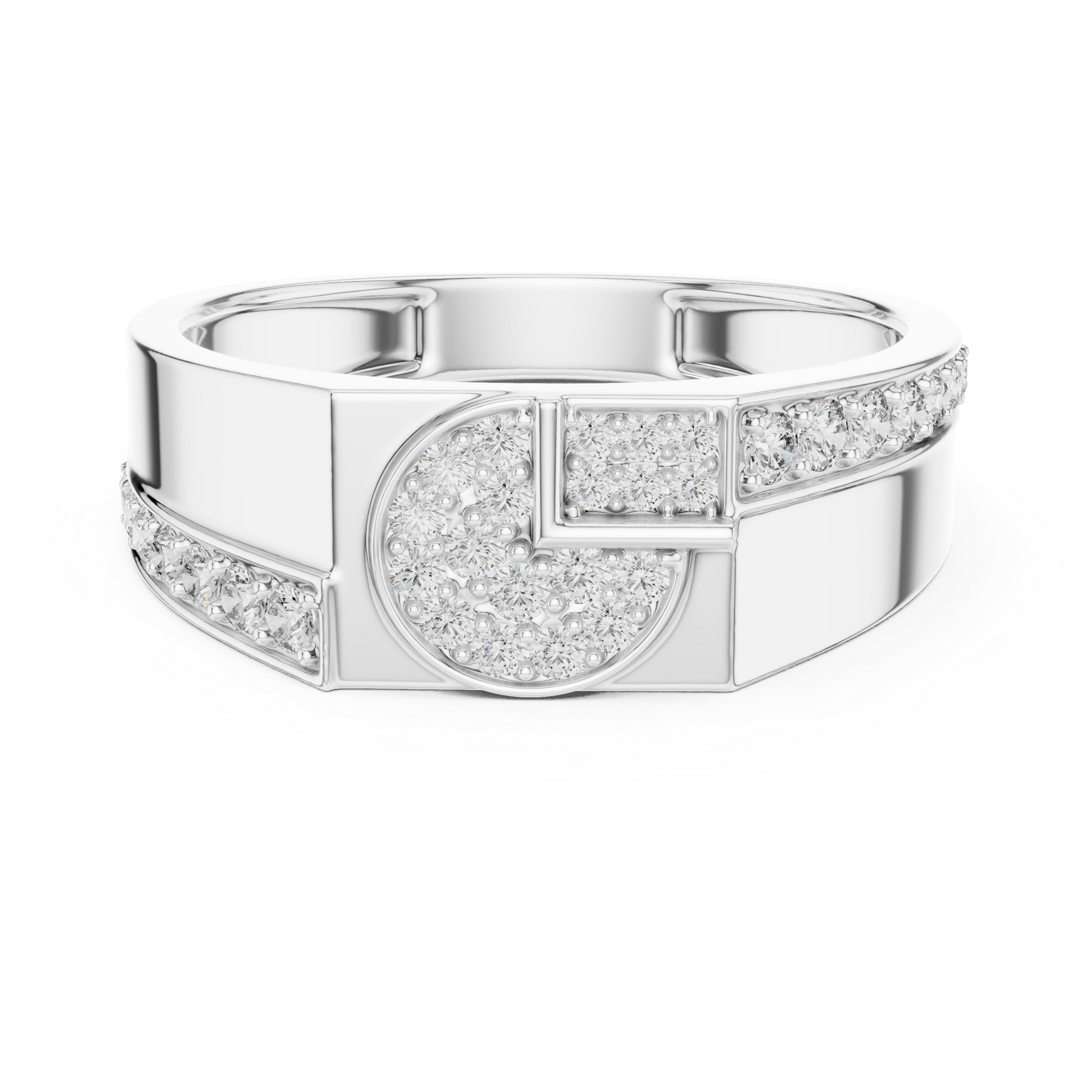 Sophisticated Geometric Pavé Diamond Gents Wedding Ring in Sterling Silver