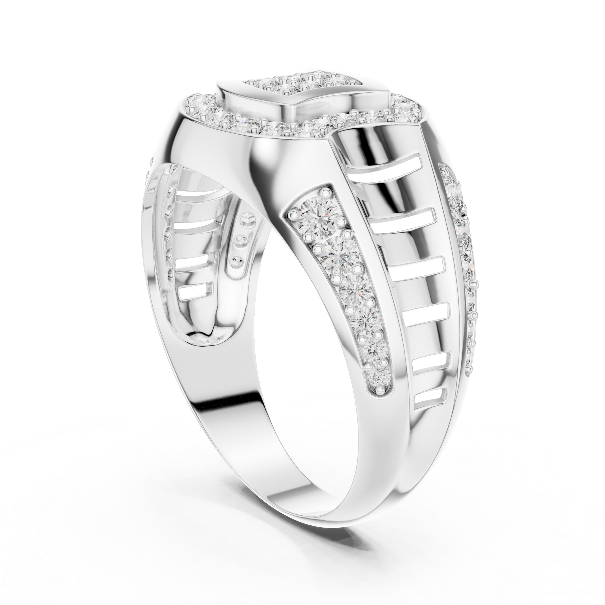 925 Sterling Silver Geometric Men's Pavé Moissanite Statement Ring