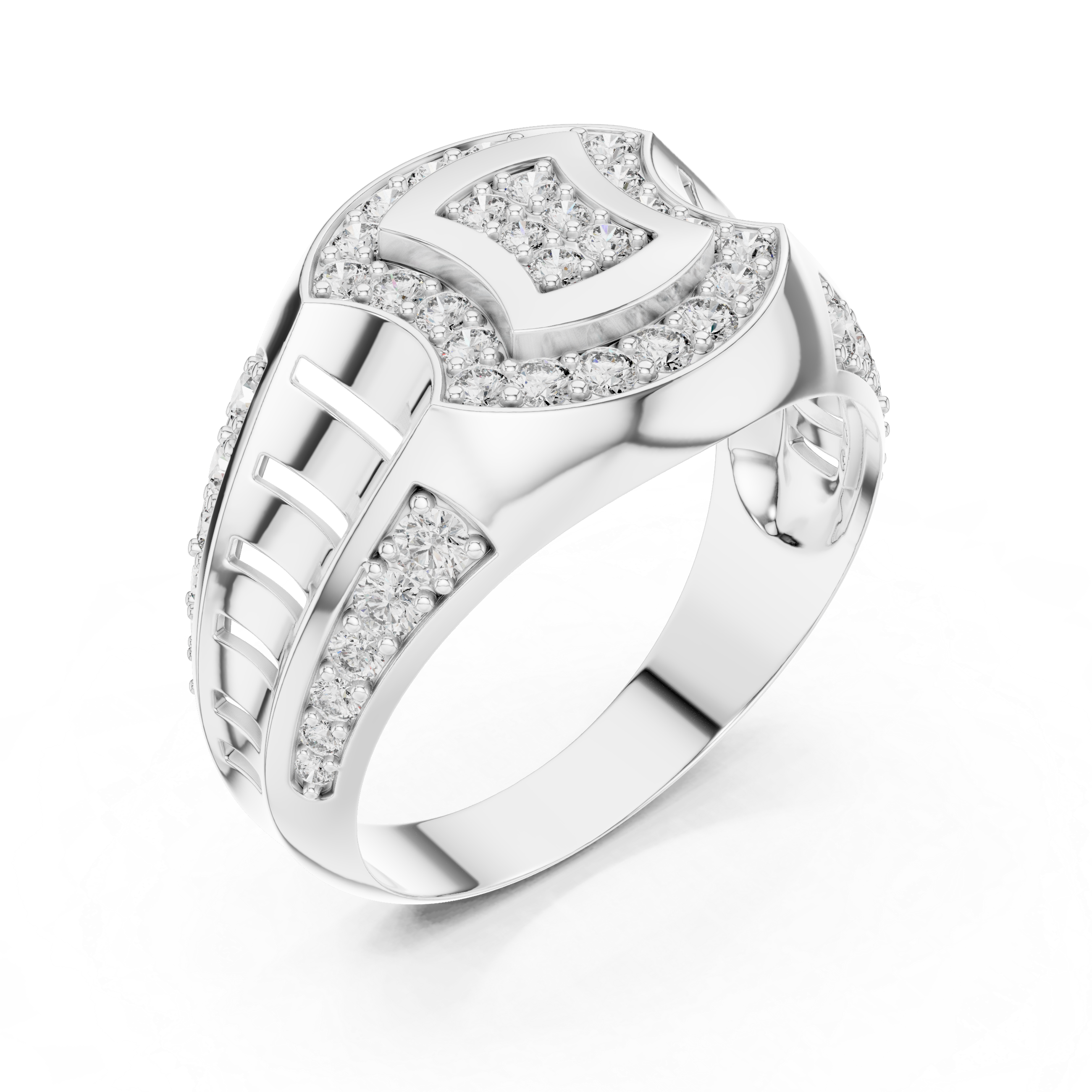 925 Sterling Silver Geometric Men's Pavé Moissanite Statement Ring