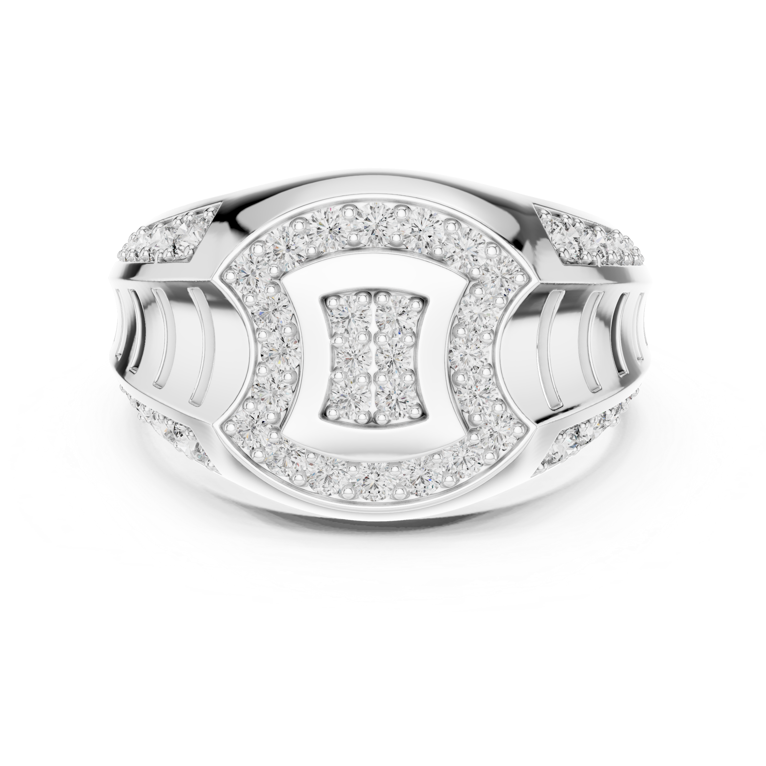 925 Sterling Silver Geometric Men's Pavé Moissanite Statement Ring