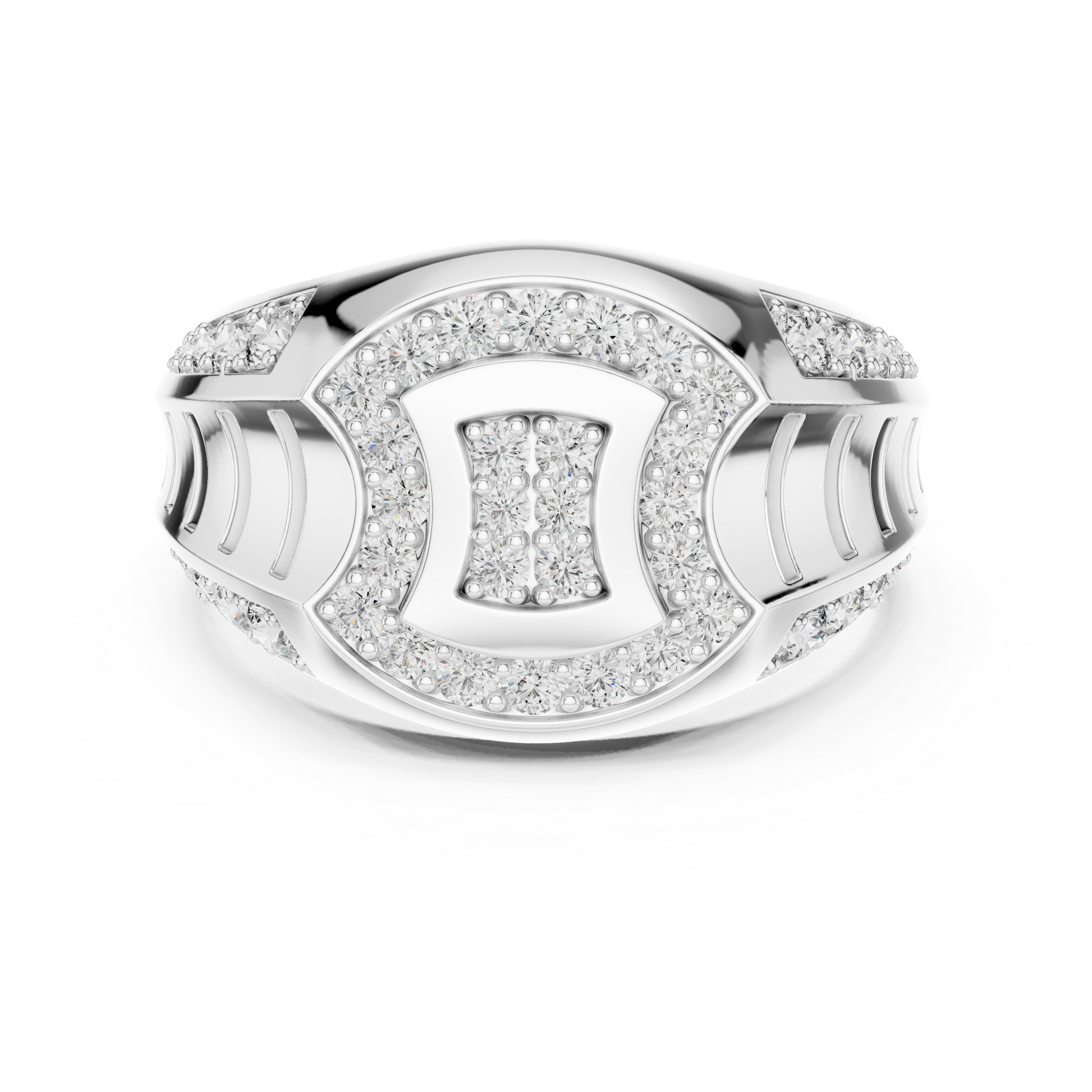 925 Sterling Silver Geometric Men's Pavé Moissanite Statement Ring