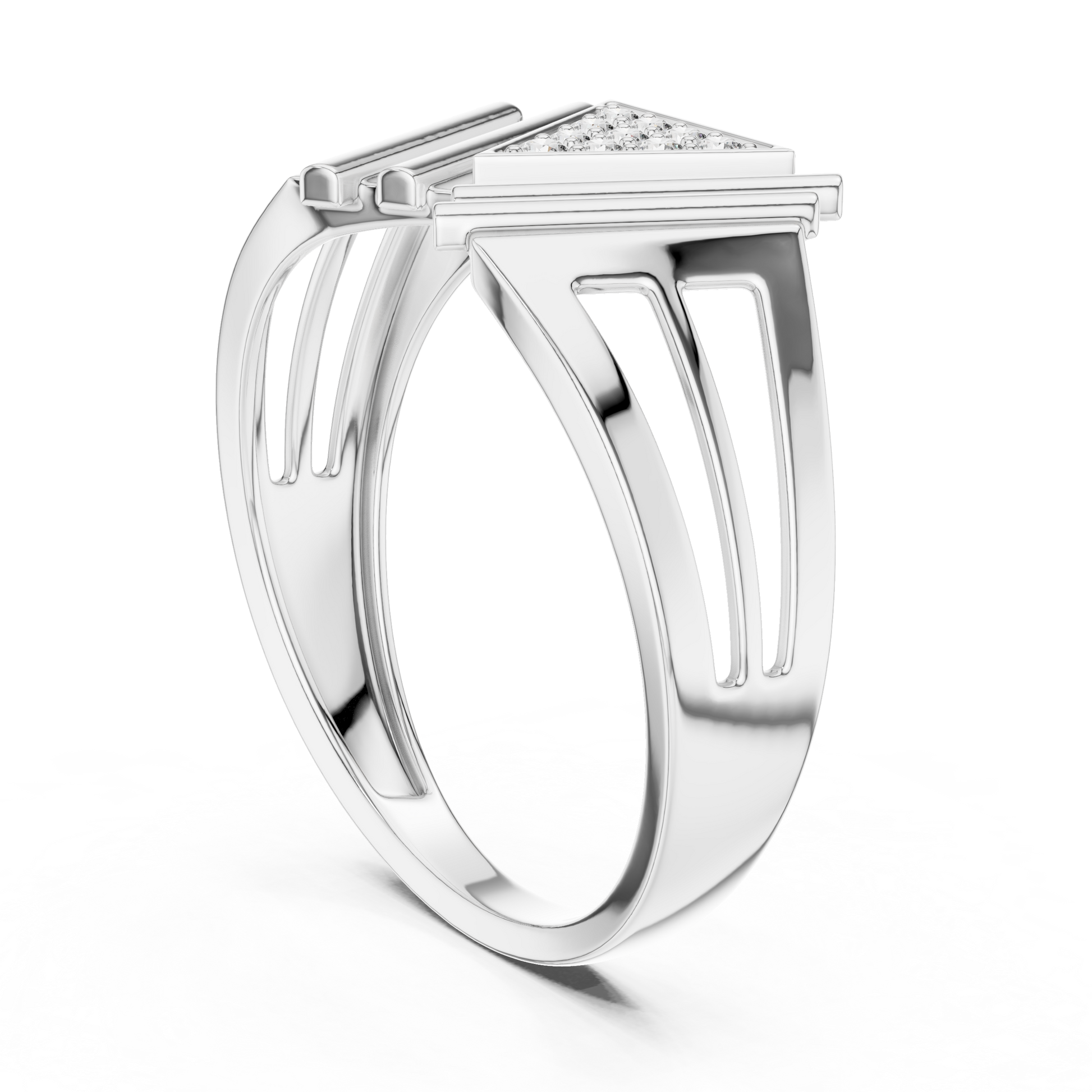 Geometric Statement Chevron Ring with Pavé Moissanite in Sterling Silver