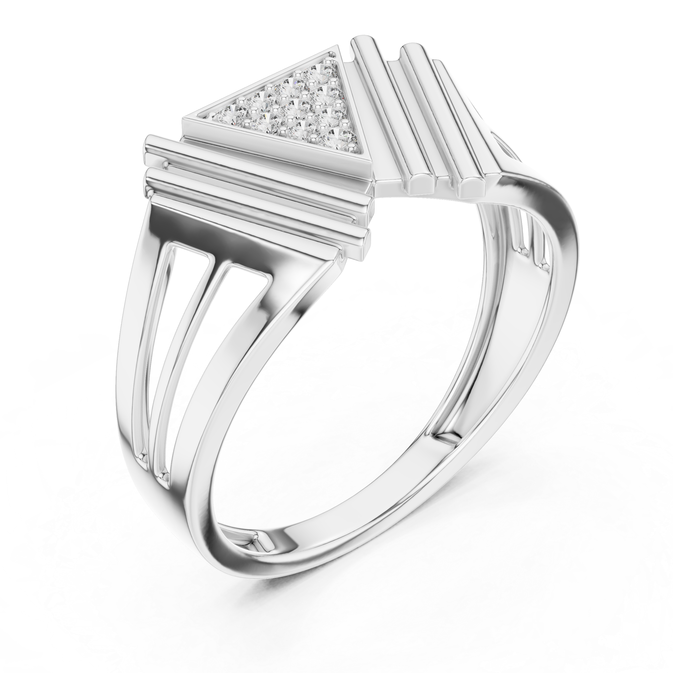 Geometric Statement Chevron Ring with Pavé Moissanite in Sterling Silver