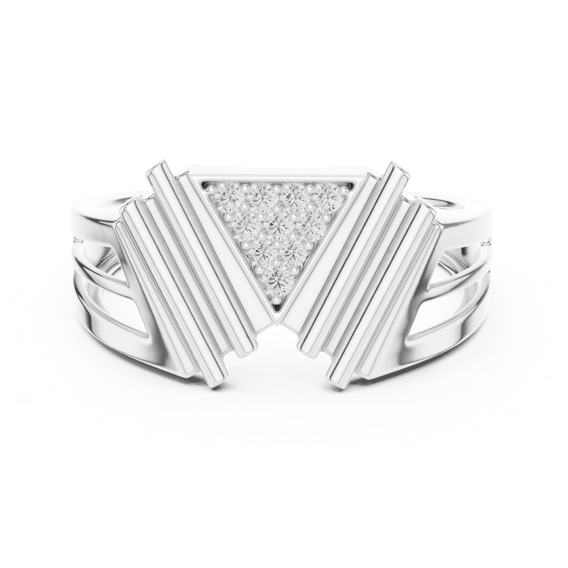 Geometric Statement Chevron Ring with Pavé Moissanite in Sterling Silver