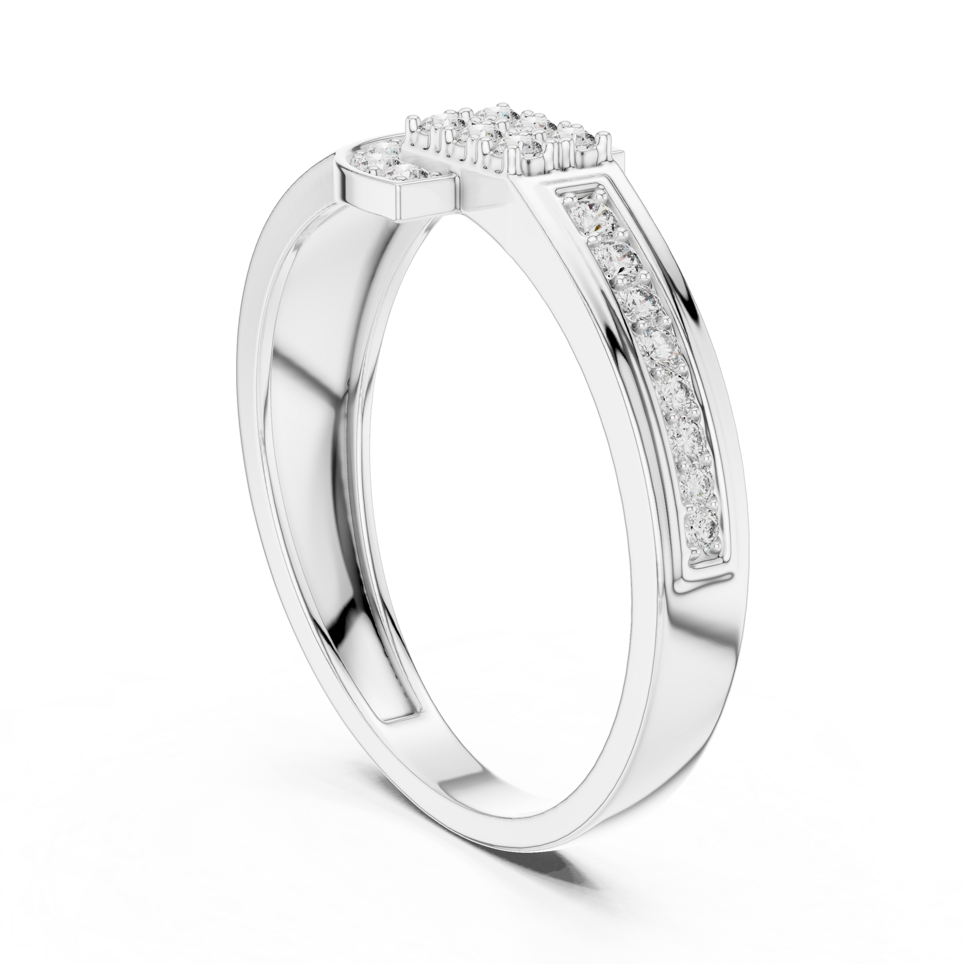 Round Moissanite Diamond Cluster Buckle Motif Ring in Solid 925 Sterling Silver