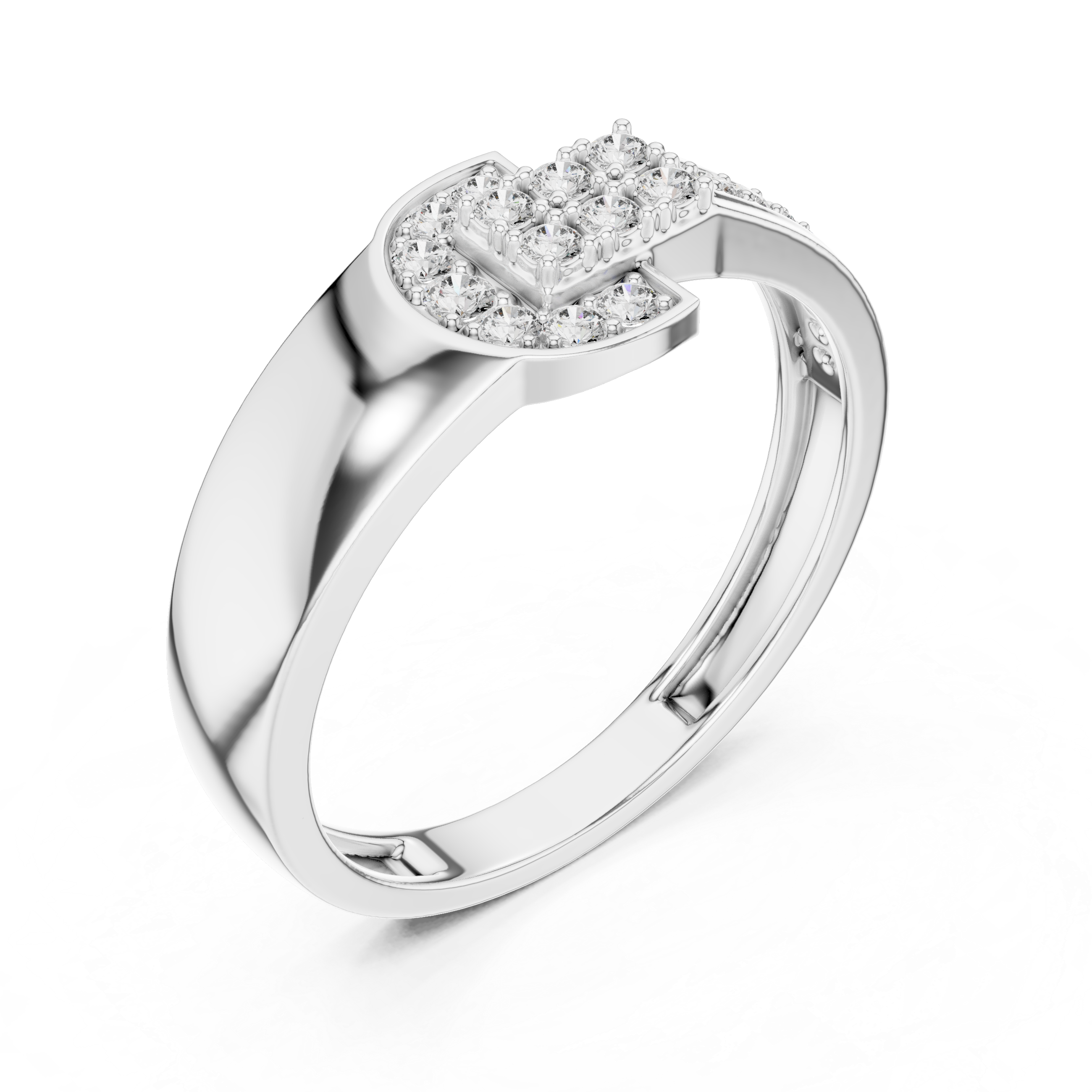 Round Moissanite Diamond Cluster Buckle Motif Ring in Solid 925 Sterling Silver
