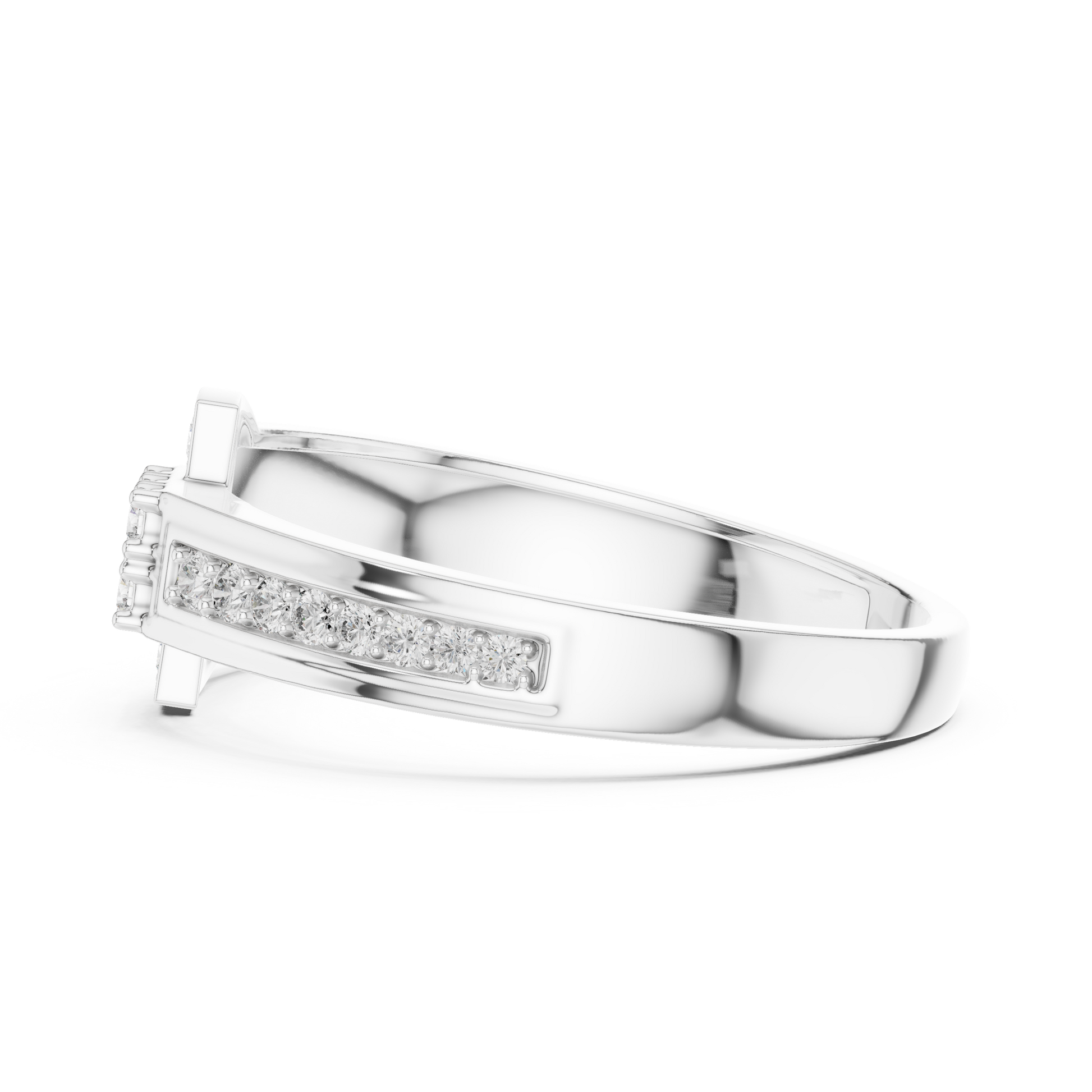 Round Moissanite Diamond Cluster Buckle Motif Ring in Solid 925 Sterling Silver