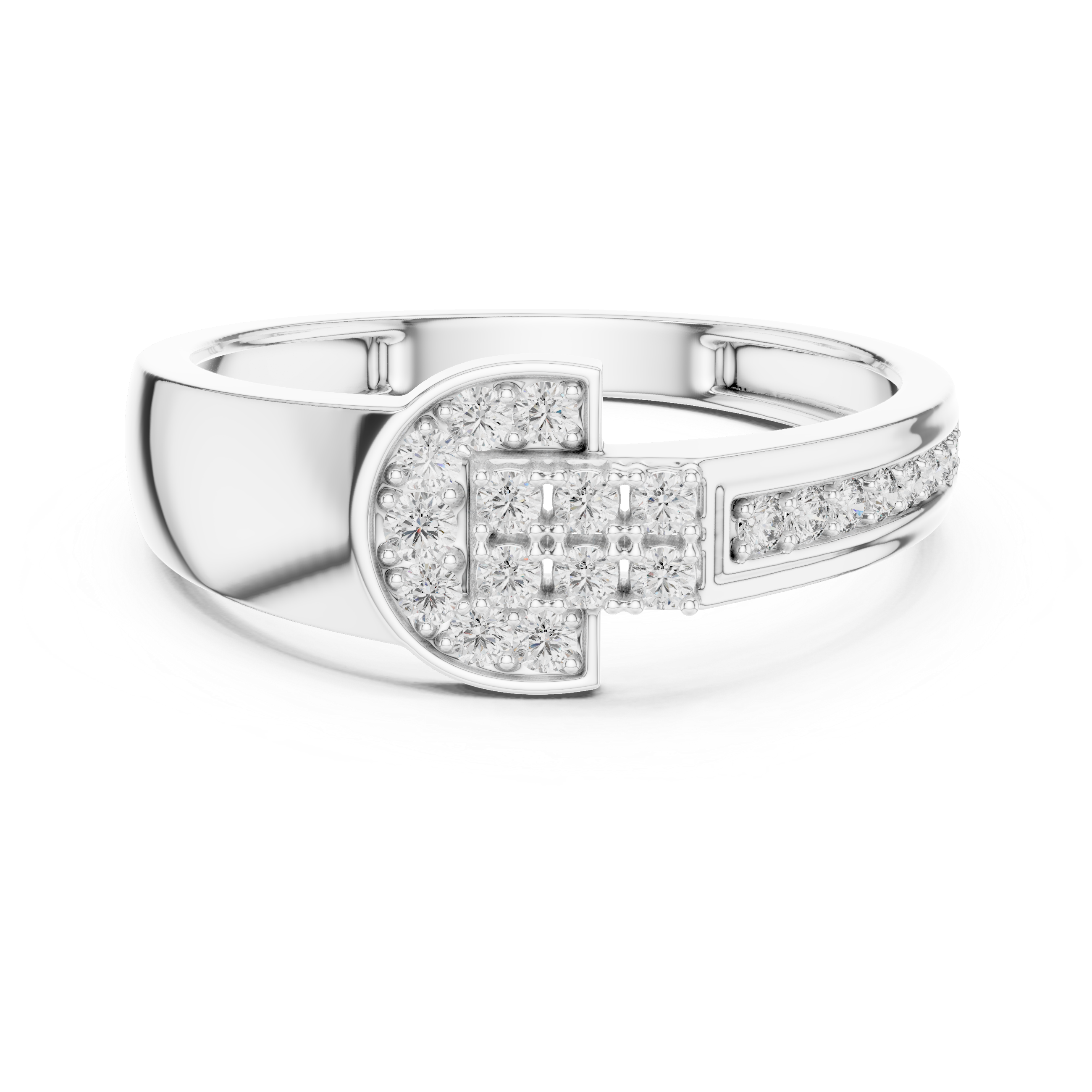 Round Moissanite Diamond Cluster Buckle Motif Ring in Solid 925 Sterling Silver