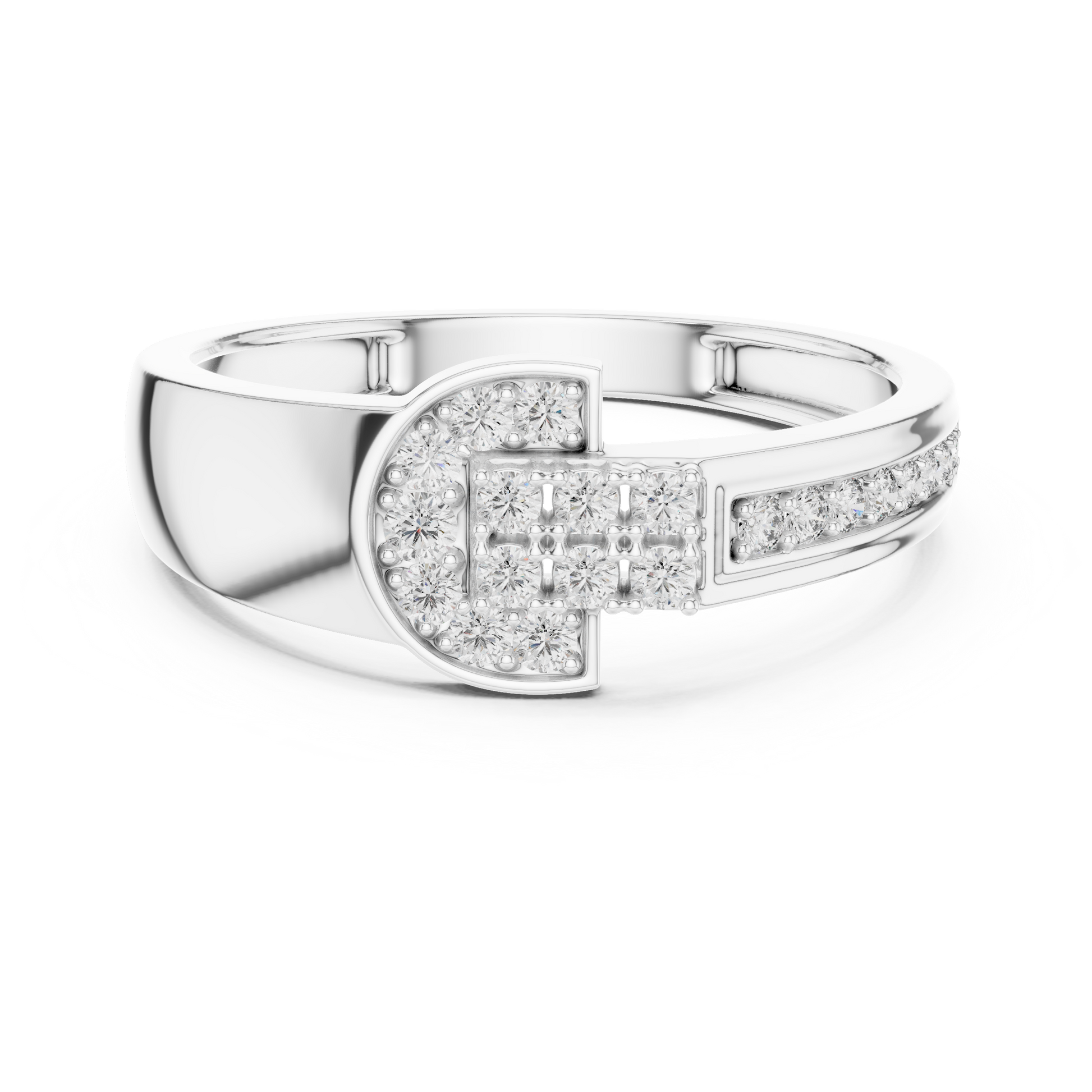 Round Moissanite Diamond Cluster Buckle Motif Ring in Solid 925 Sterling Silver