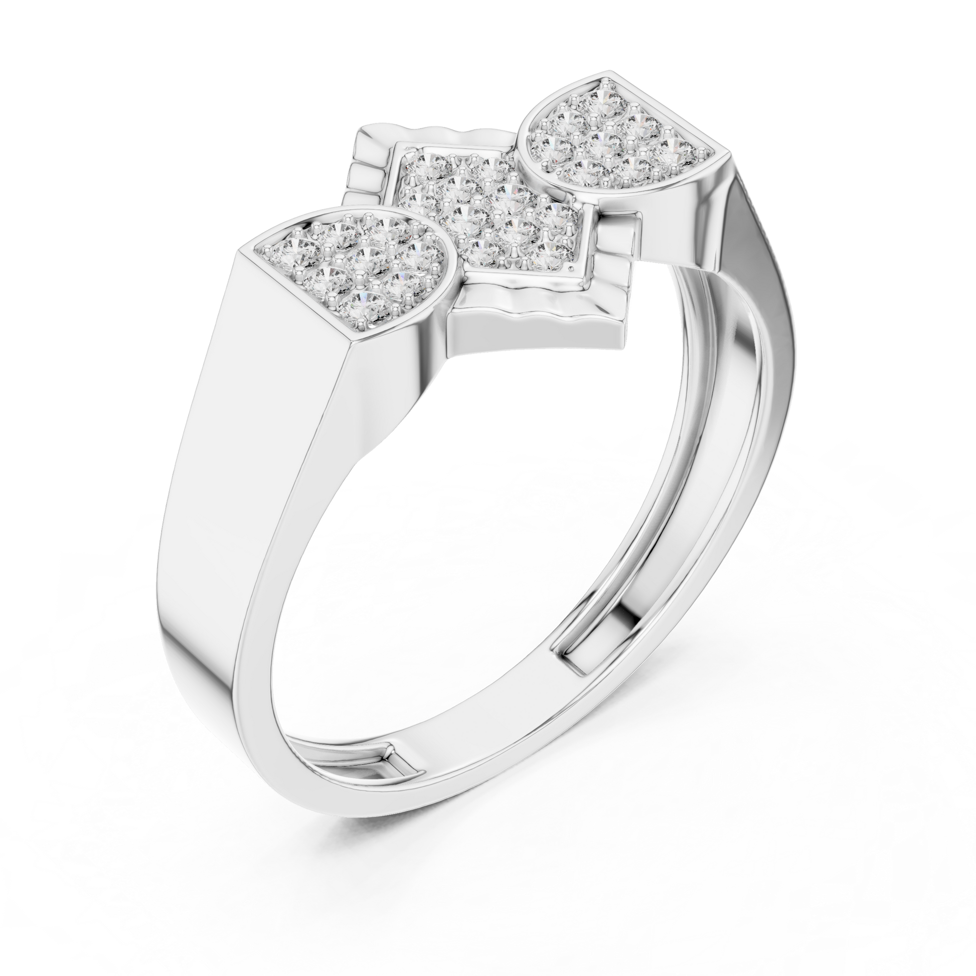 Architectural Geometric Round Moissanite Diamond Statement Ring in Sterling Silver