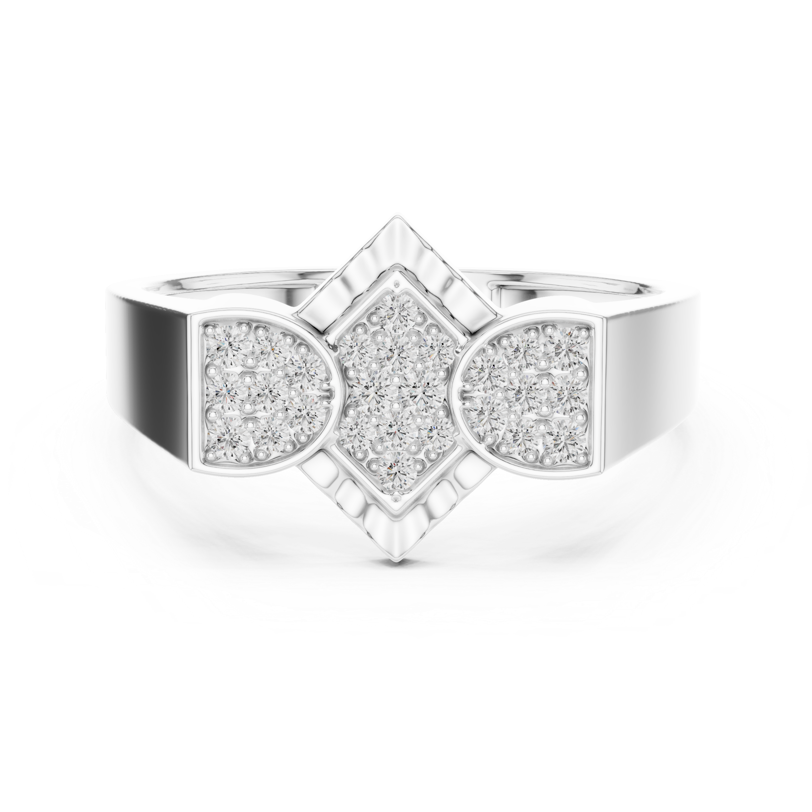 Architectural Geometric Round Moissanite Diamond Statement Ring in Sterling Silver