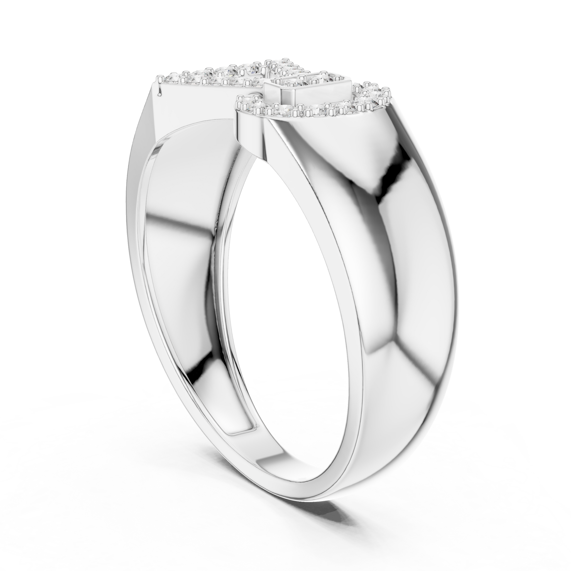 Modern Bow-style Geometric Ring with Round Moissanite Pavé Accents