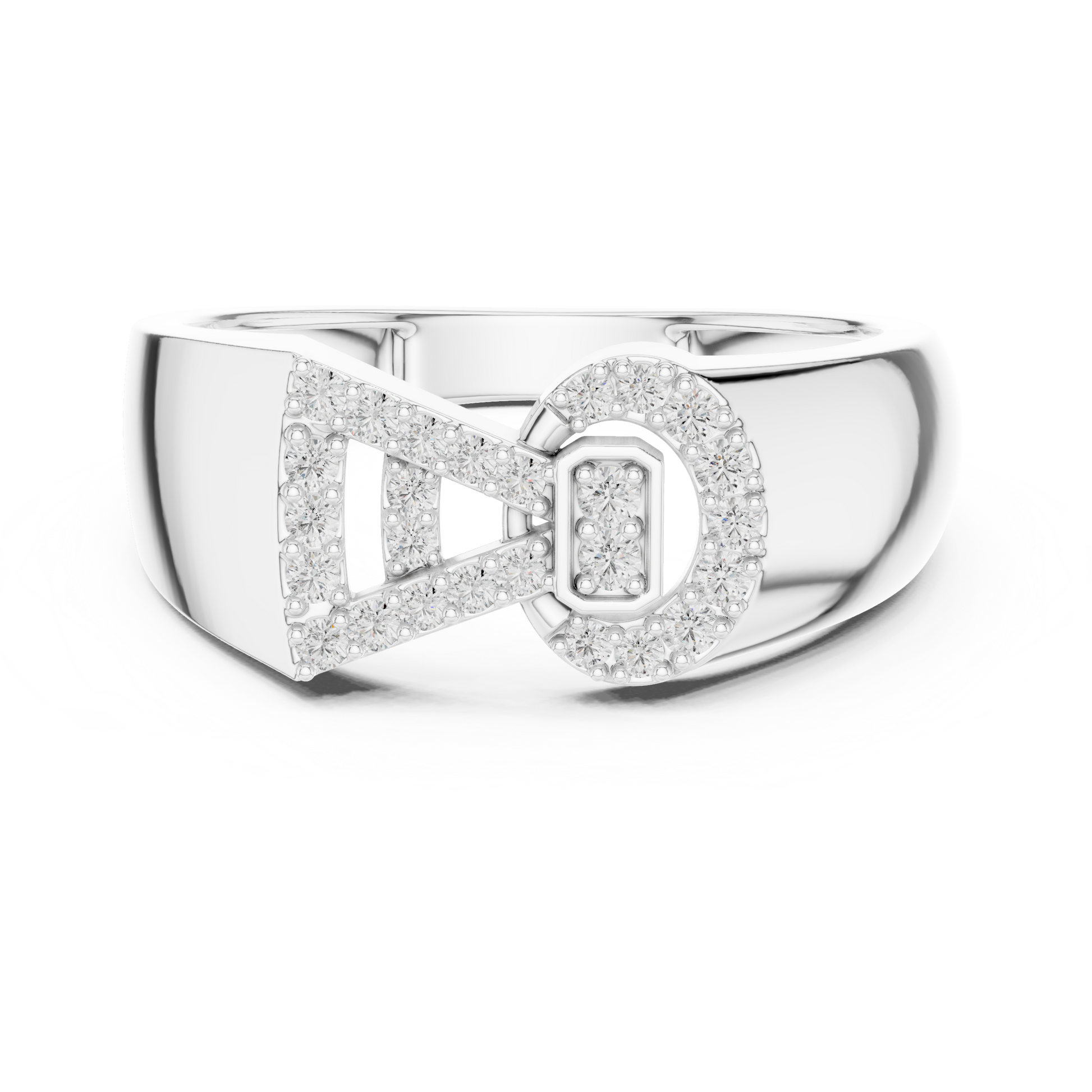 Modern Bow-style Geometric Ring with Round Moissanite Pavé Accents