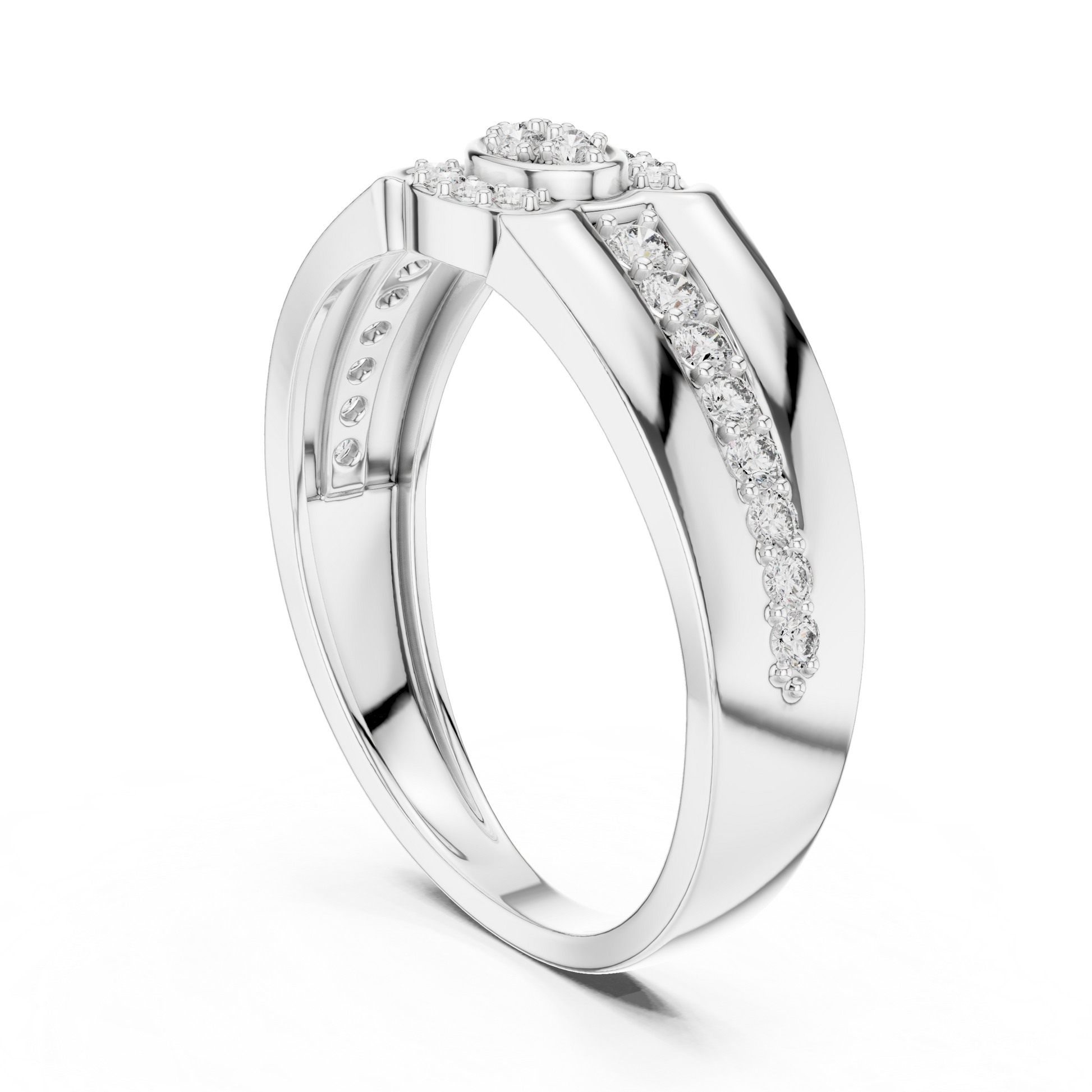 Men’s Raised Halo Round Moissanite Statement Ring in 925 Sterling Silver