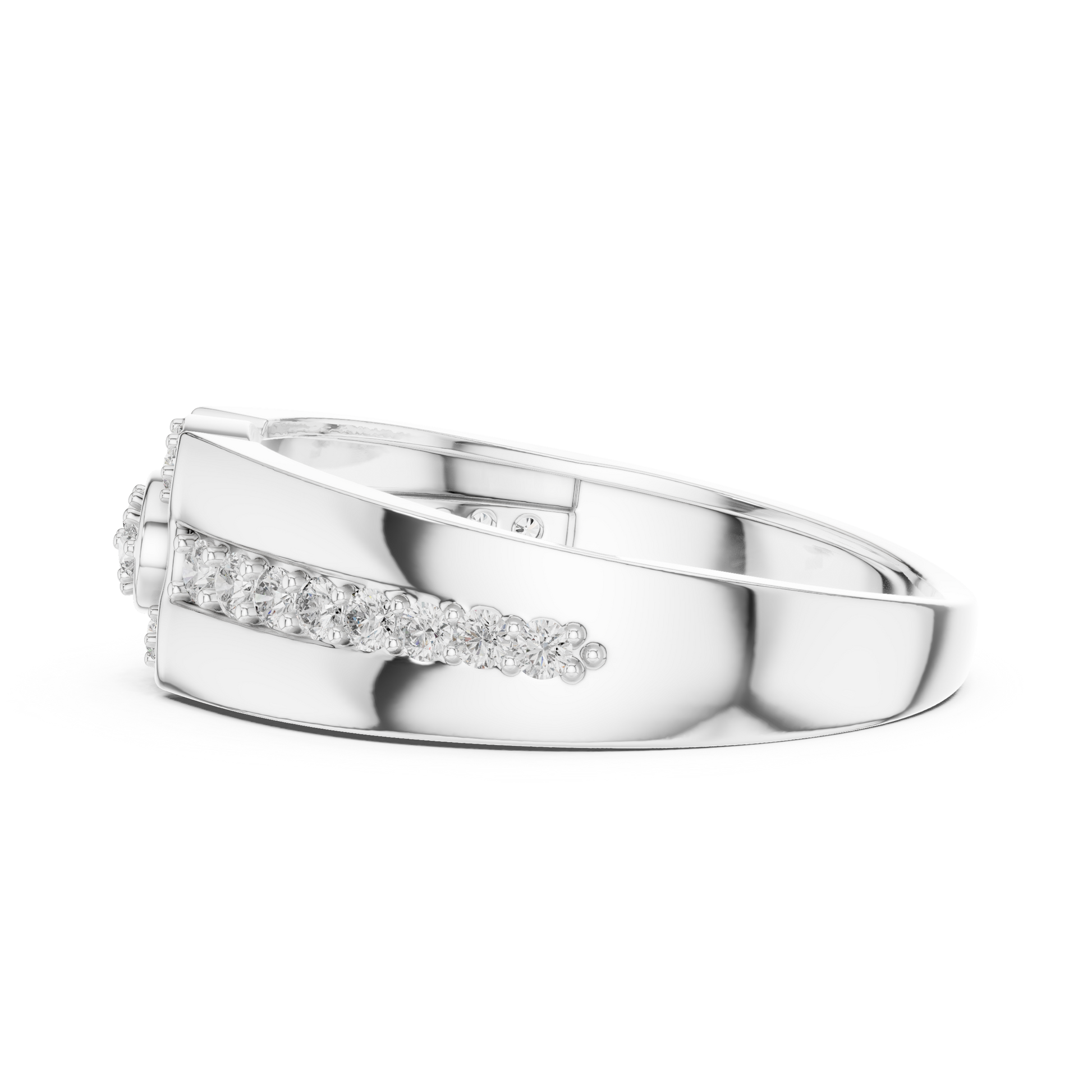 Men’s Raised Halo Round Moissanite Statement Ring in 925 Sterling Silver