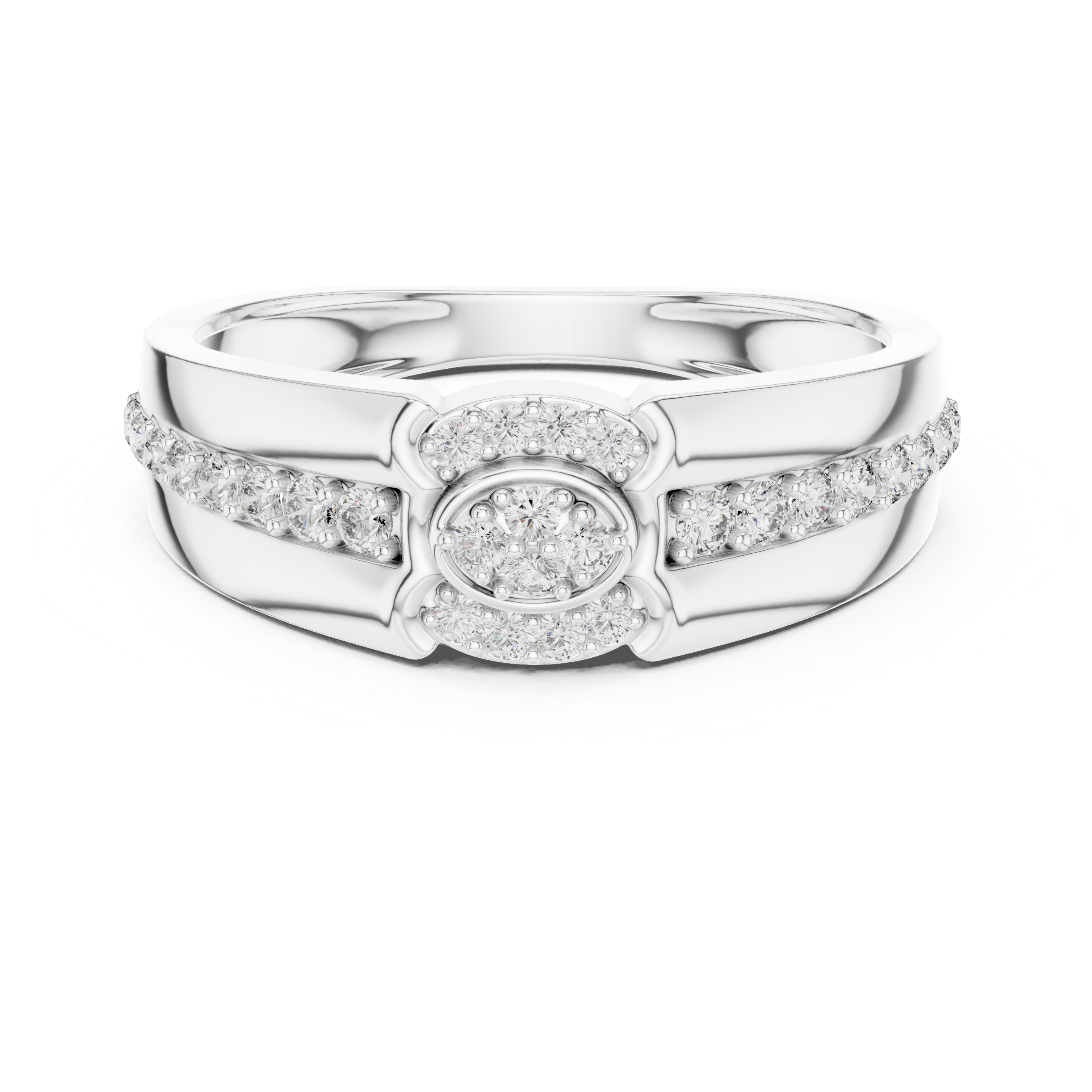 Men’s Raised Halo Round Moissanite Statement Ring in 925 Sterling Silver