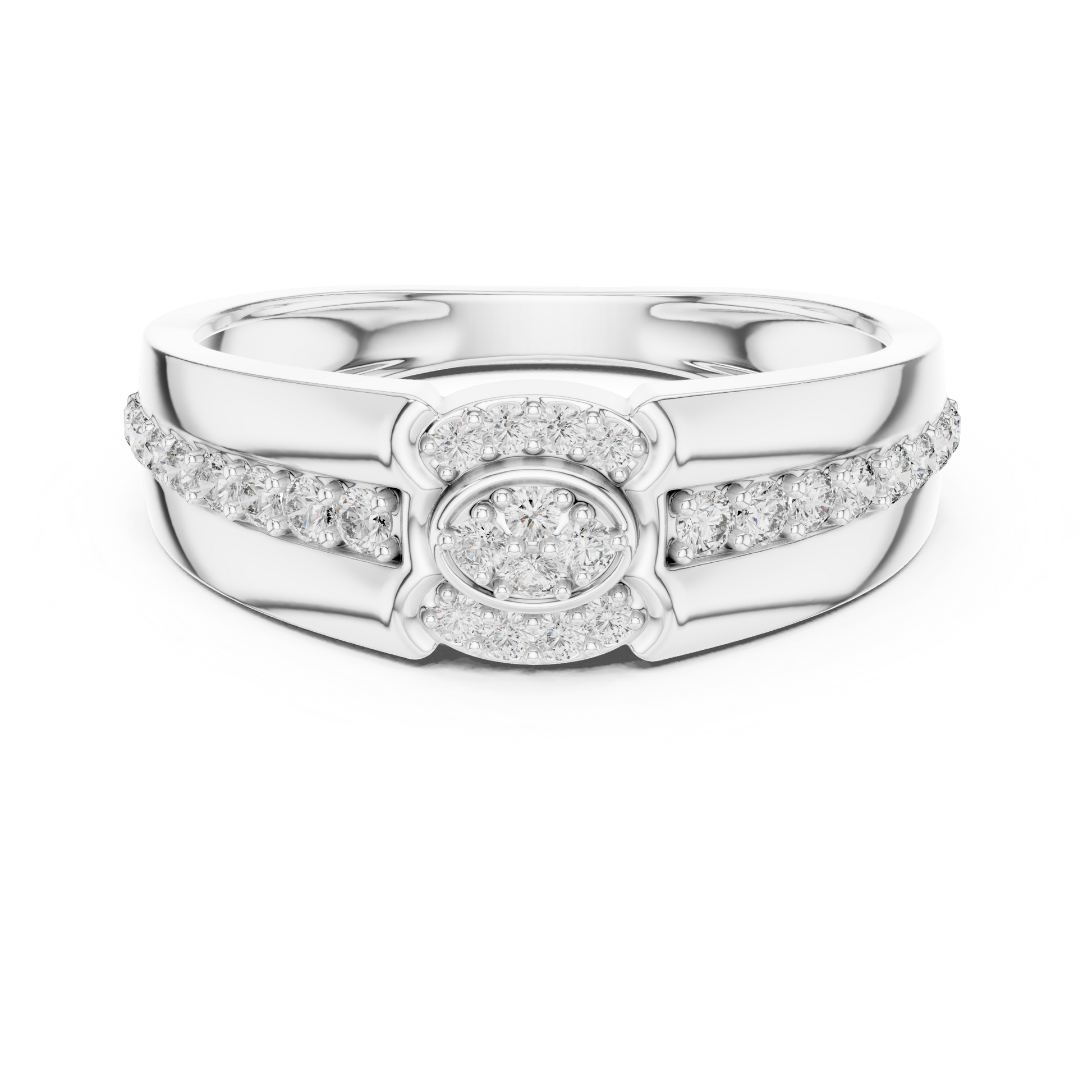 Men’s Raised Halo Round Moissanite Statement Ring in 925 Sterling Silver
