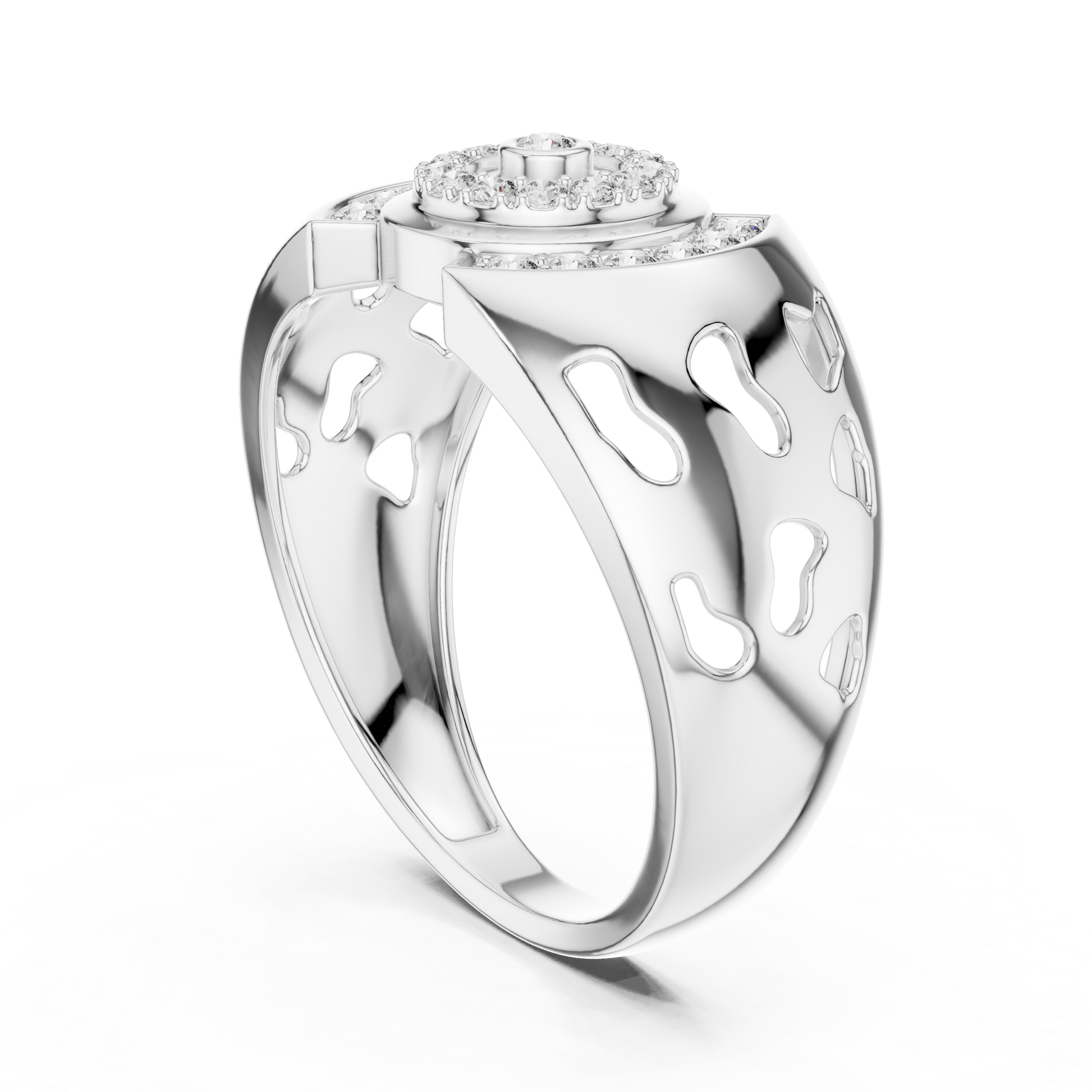 Men's Sterling Silver Bold Geometric Halo Moissanite Signet Ring