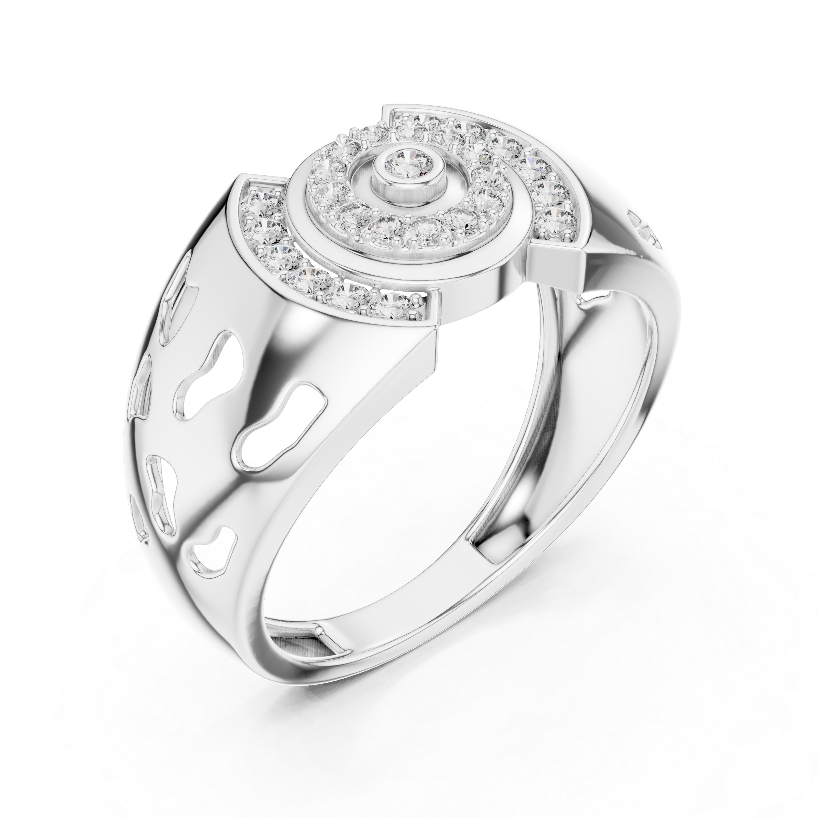 Men's Sterling Silver Bold Geometric Halo Moissanite Signet Ring