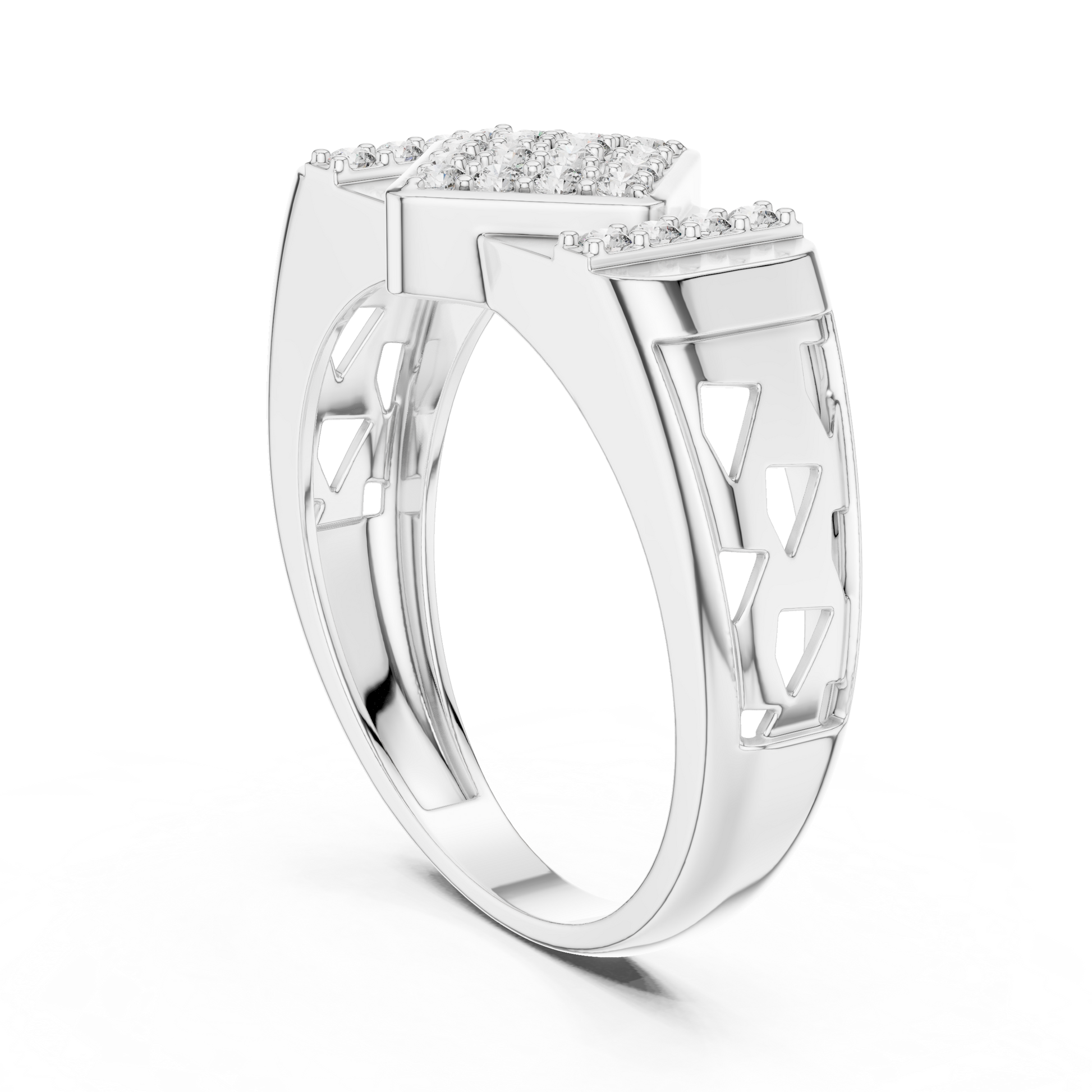 Sterling Silver Men's Signet-style Rhombus Shaped Moissanite Cluster Ring