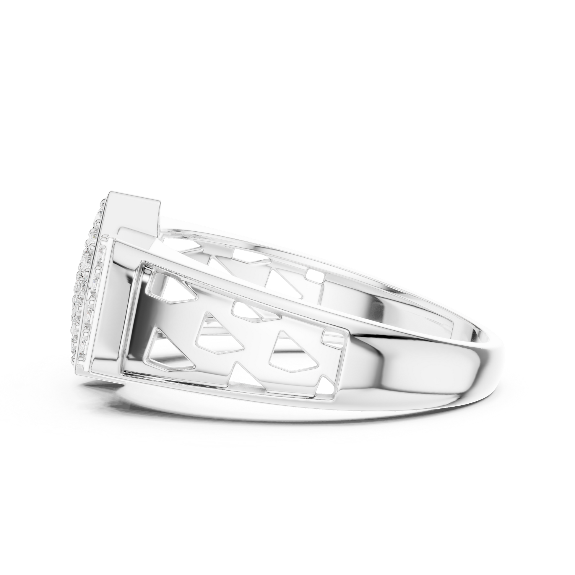 Sterling Silver Men's Signet-style Rhombus Shaped Moissanite Cluster Ring
