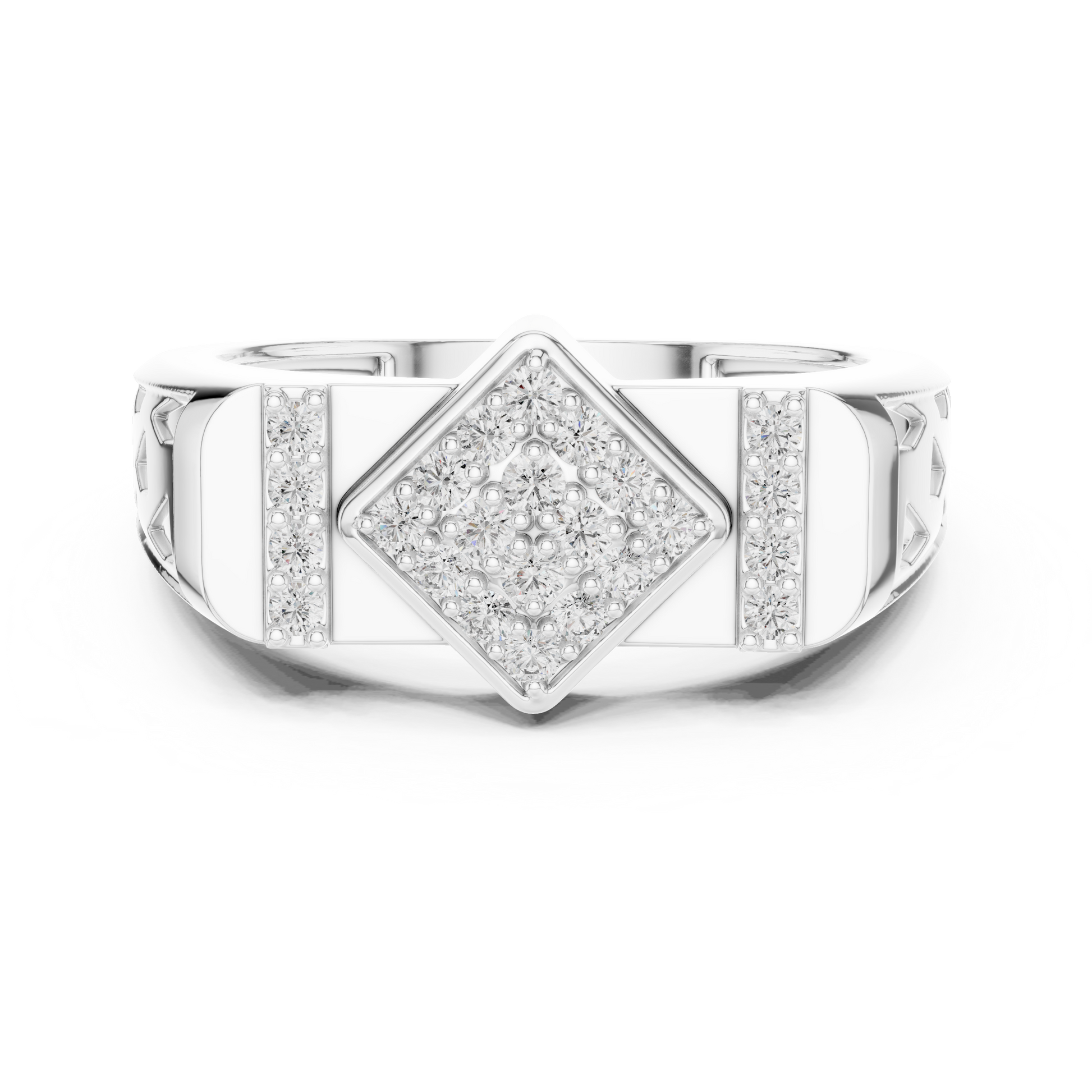 Sterling Silver Men's Signet-style Rhombus Shaped Moissanite Cluster Ring