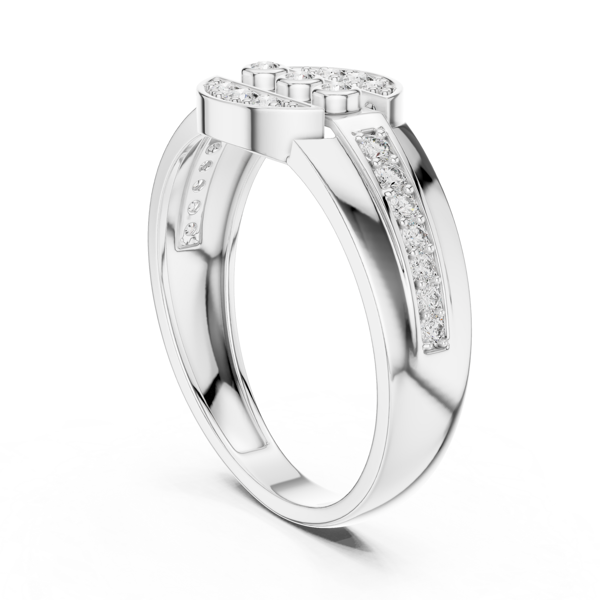 925 Sterling Silver Men's Triple Bezel Set Pavé Cluster Moissanite Statement Ring