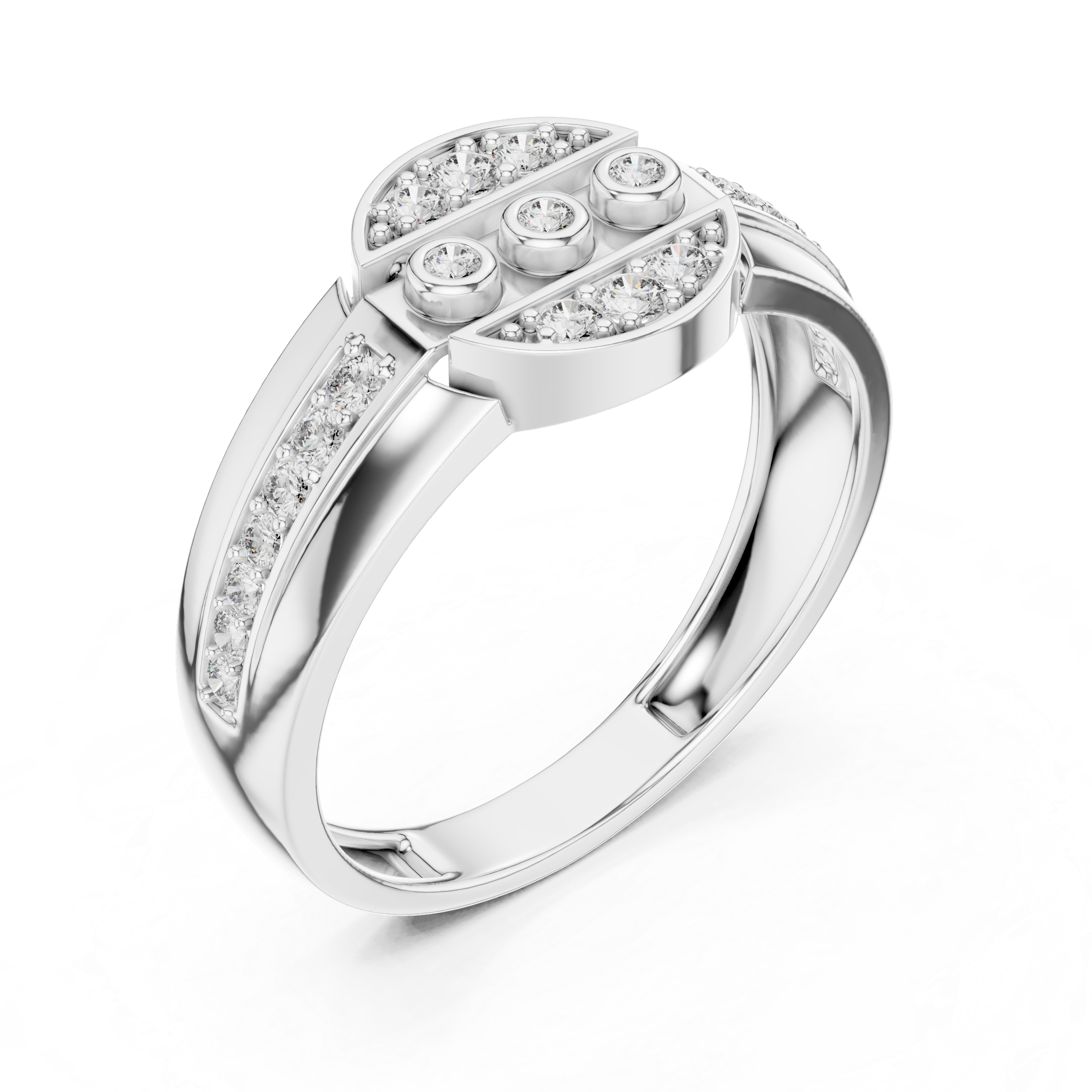 925 Sterling Silver Men's Triple Bezel Set Pavé Cluster Moissanite Statement Ring