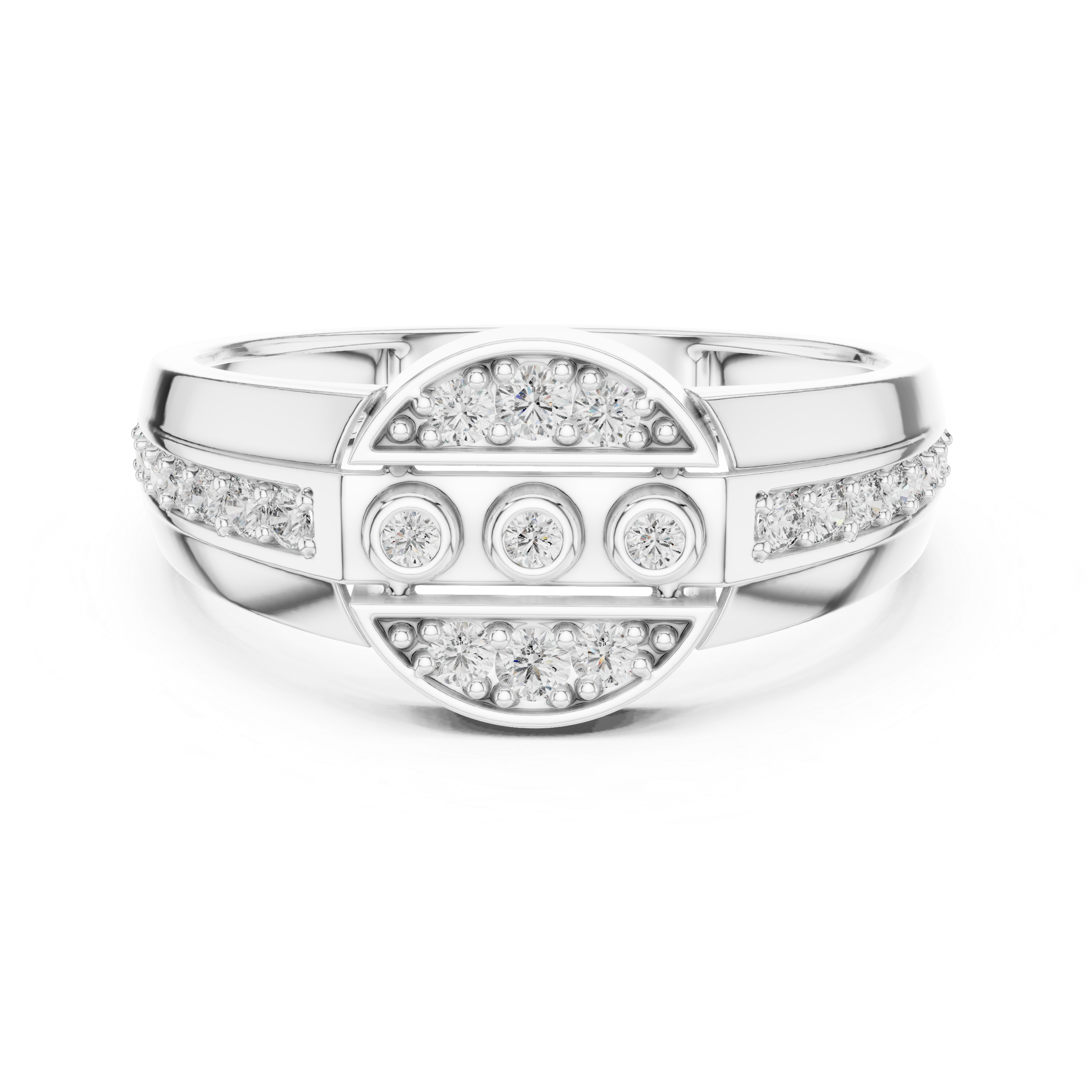 925 Sterling Silver Men's Triple Bezel Set Pavé Cluster Moissanite Statement Ring