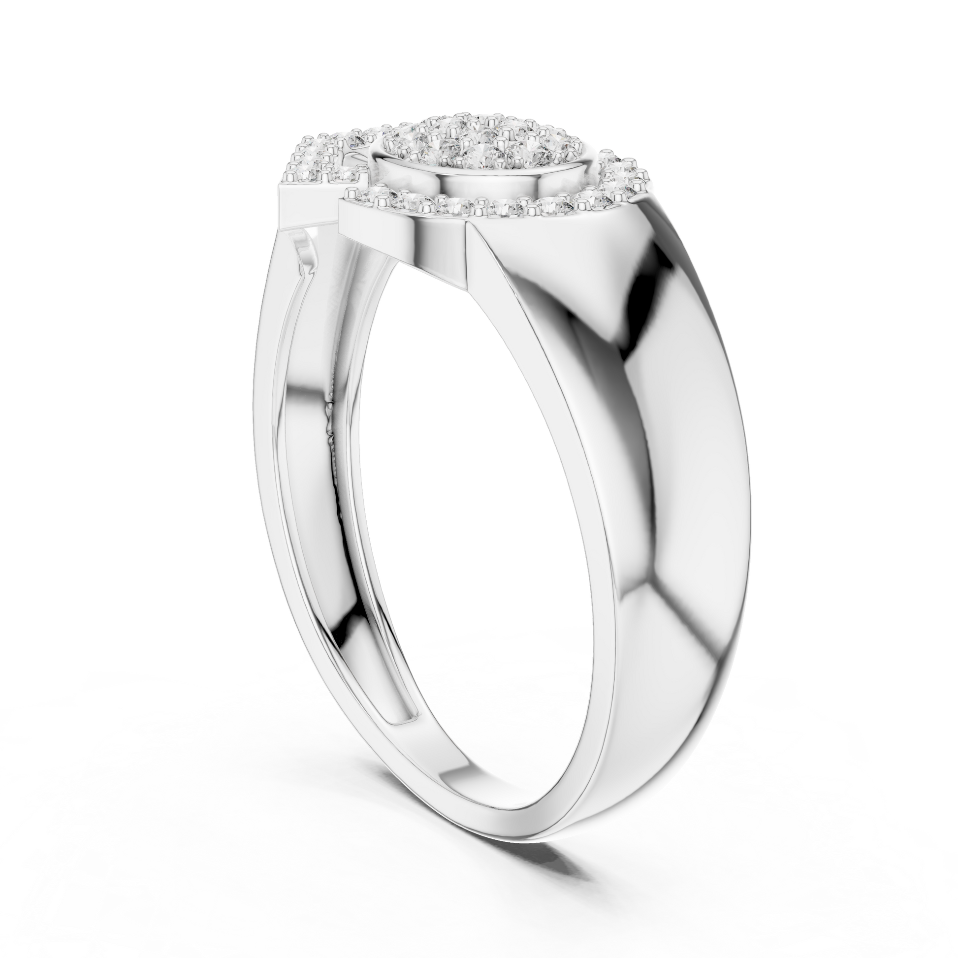 Art Deco Circle & Chevron Halo Cluster Moissanite Statement Ring in Sterling Silver