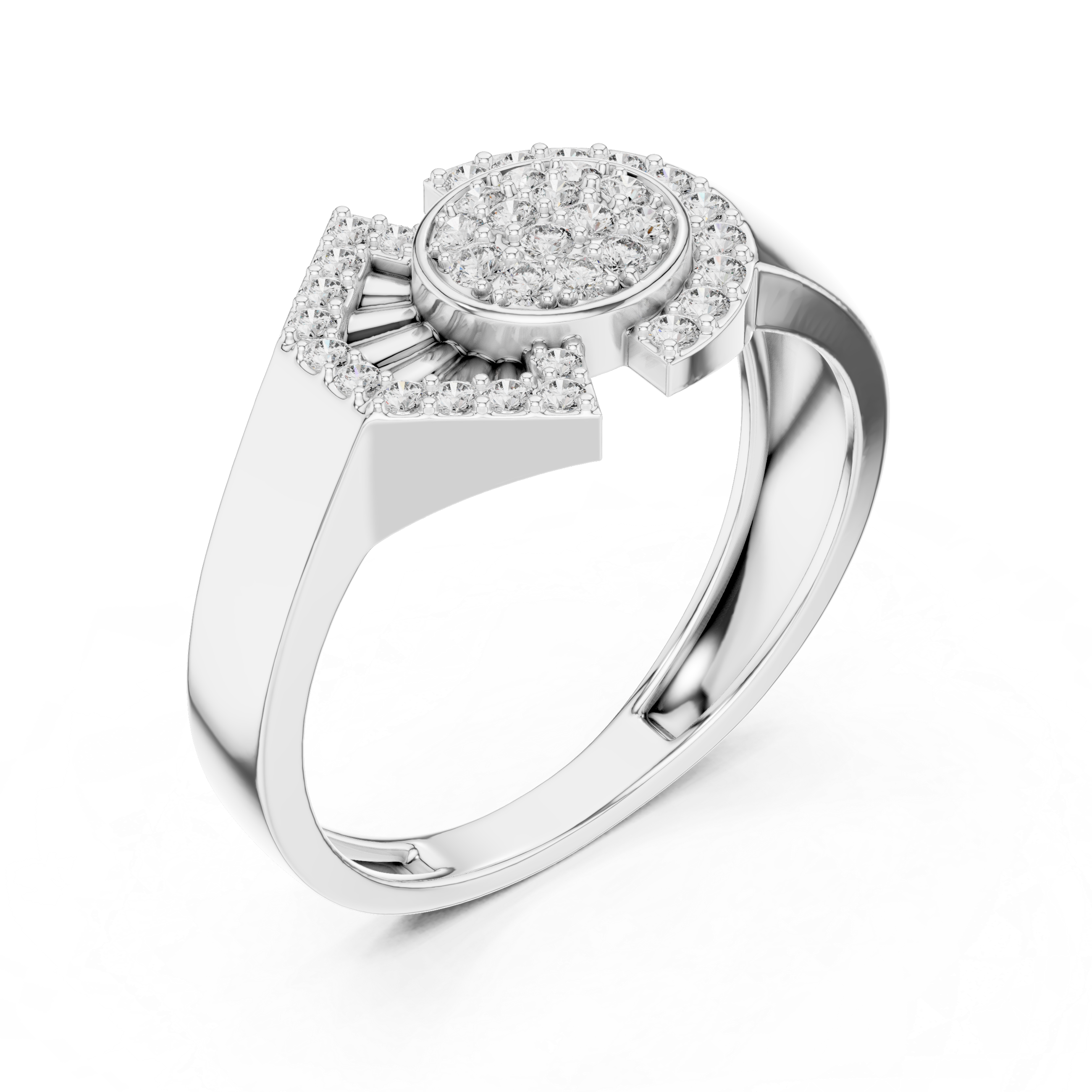 Art Deco Circle & Chevron Halo Cluster Moissanite Statement Ring in Sterling Silver