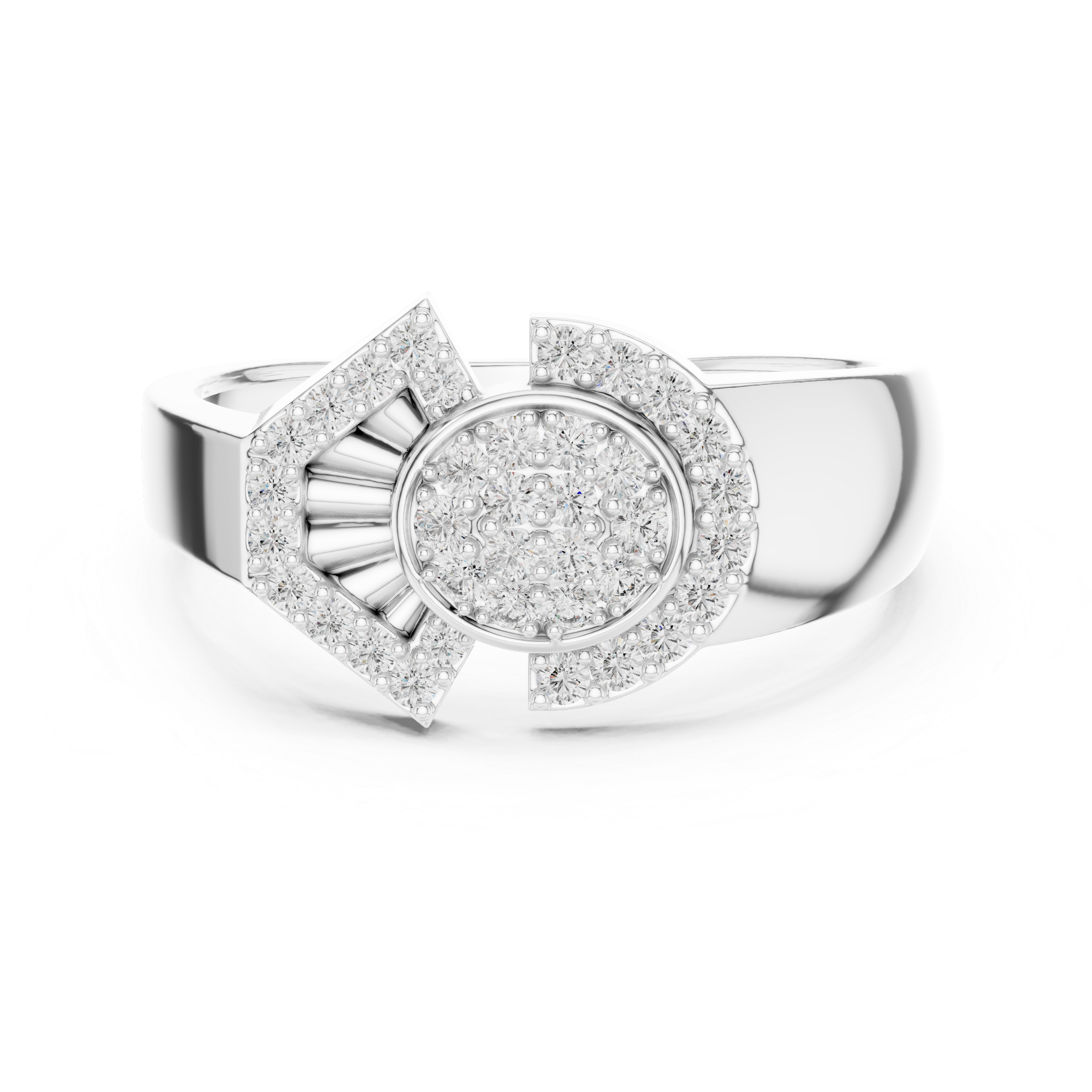 Art Deco Circle & Chevron Halo Cluster Moissanite Statement Ring in Sterling Silver