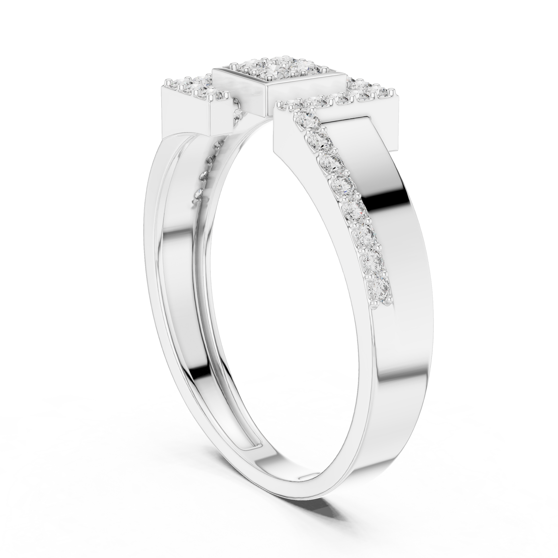Men's Sterling Silver Geometric Interlocking Square Moissanite Cluster Ring