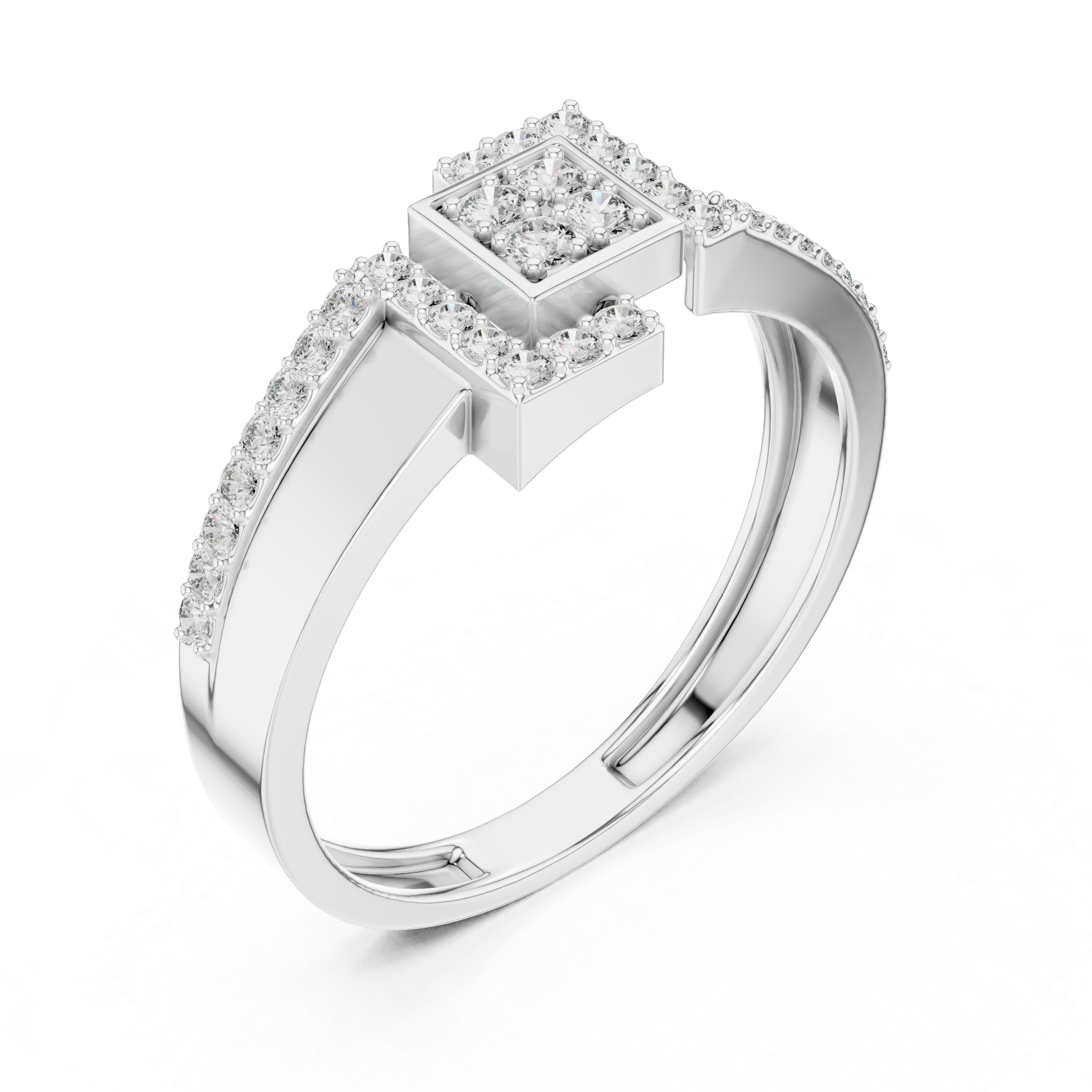 Men's Sterling Silver Geometric Interlocking Square Moissanite Cluster Ring