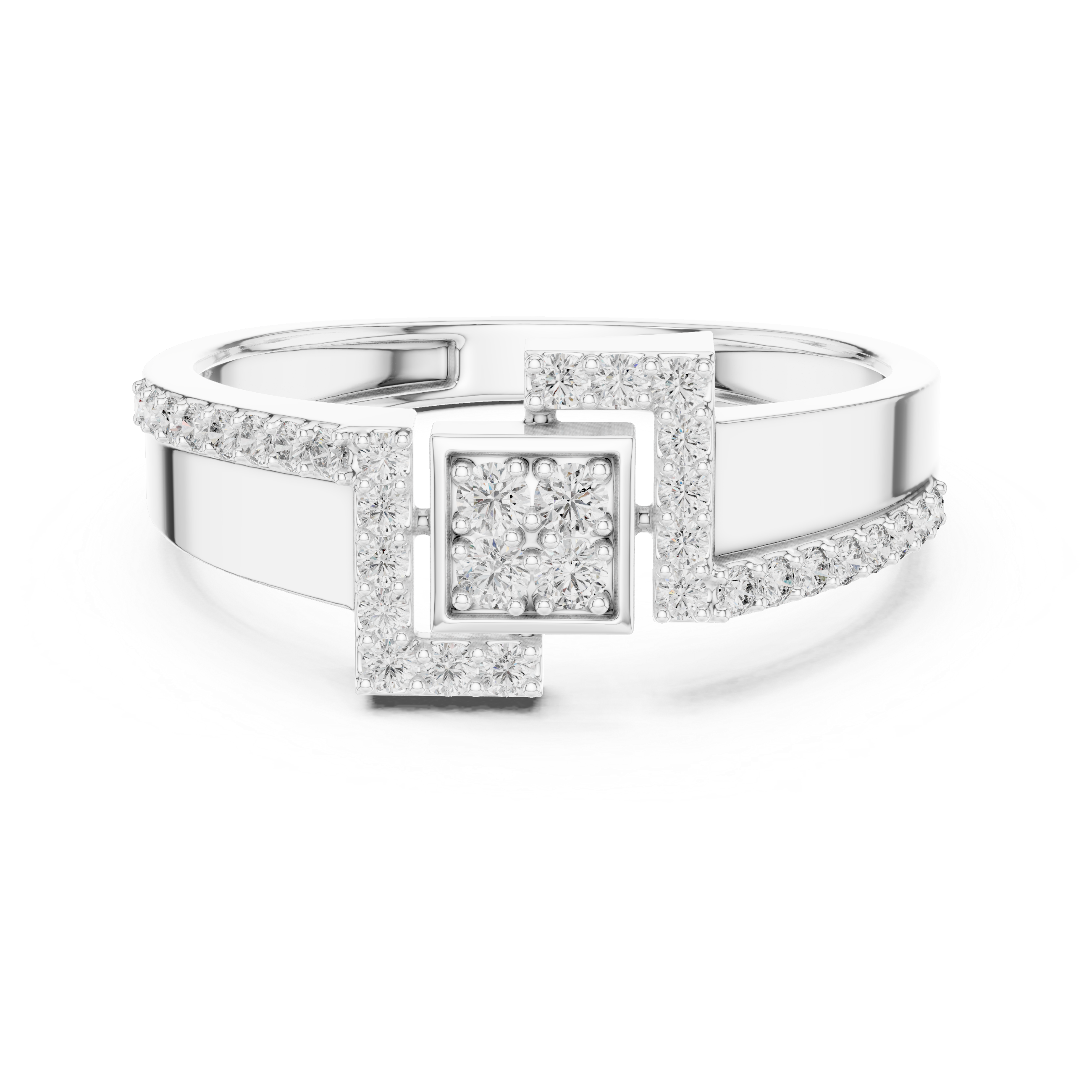 Men's Sterling Silver Geometric Interlocking Square Moissanite Cluster Ring
