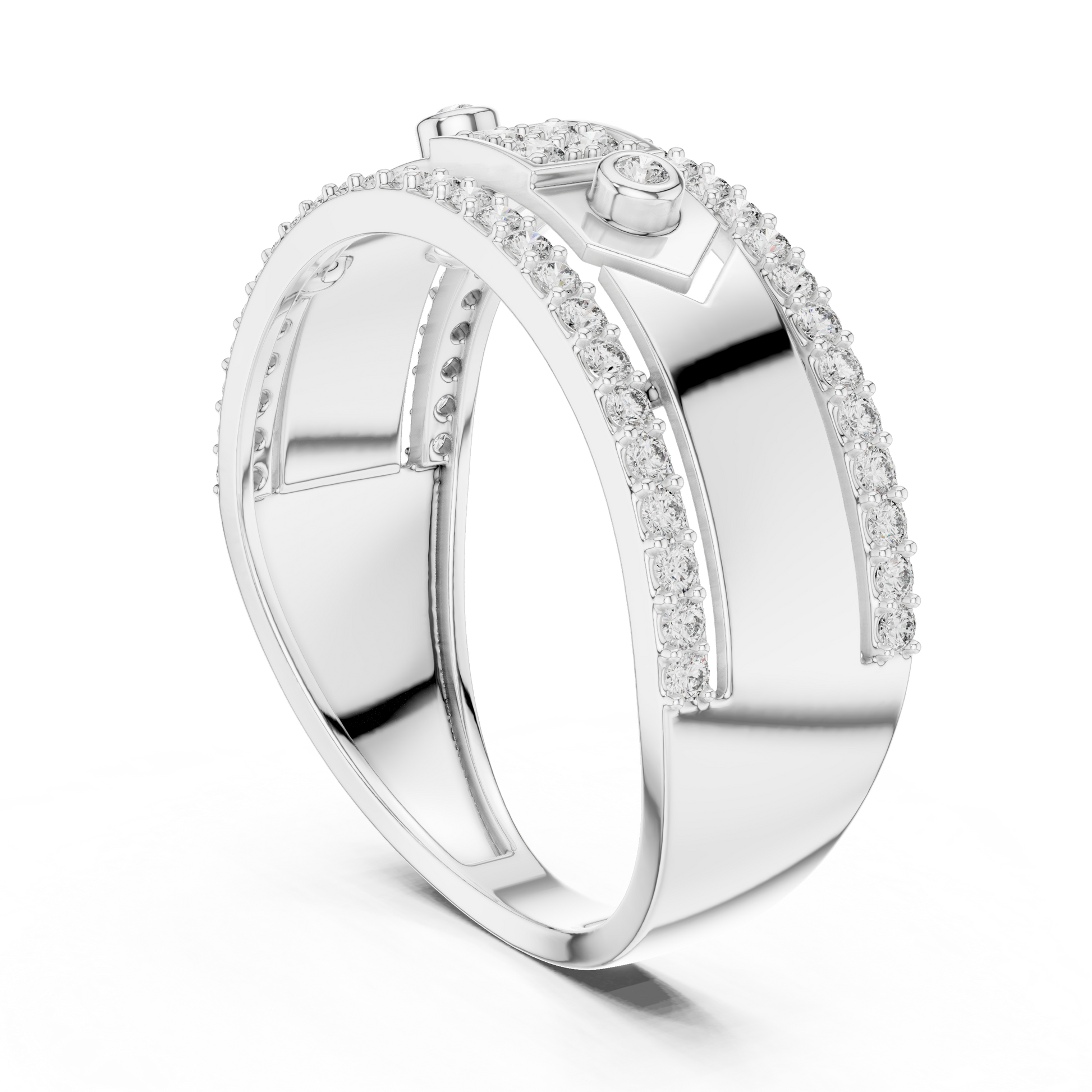 925 Sterling Silver Geometric Accented Moissanite Band Statement Ring
