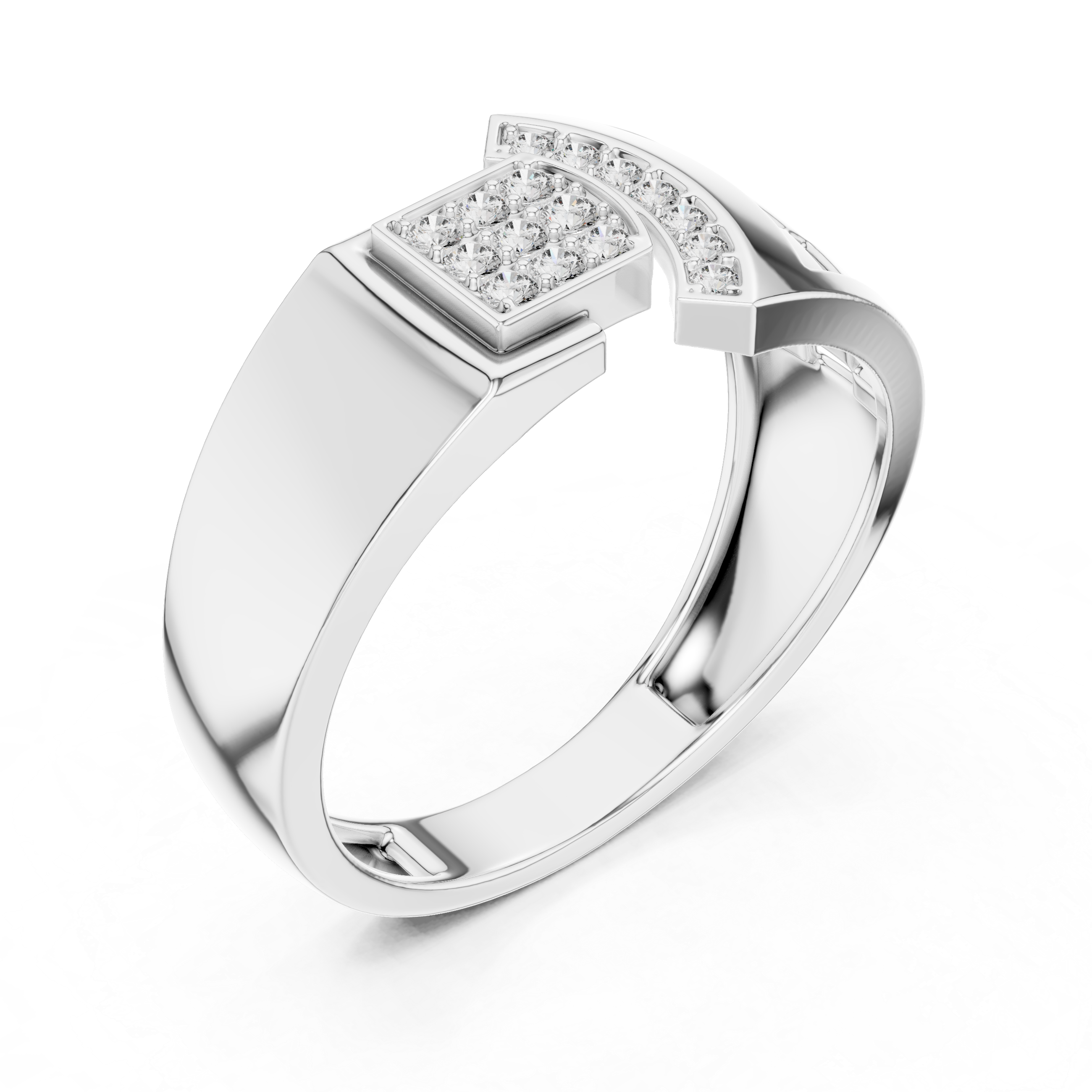 Round Moissanite Diamond Men's Statement Ring with Architectural Grid Design