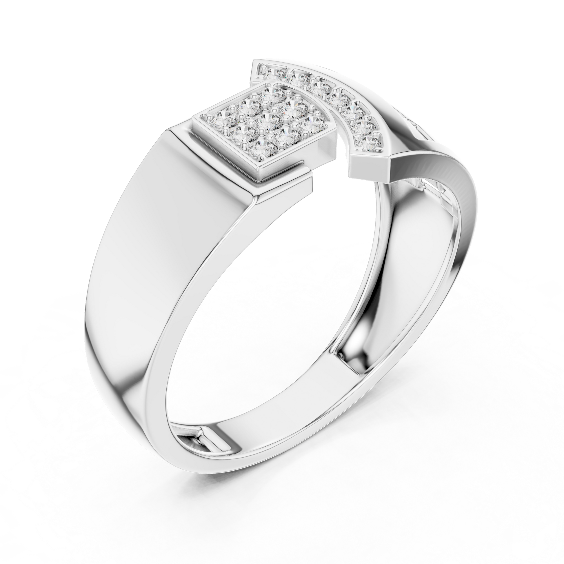 Round Moissanite Diamond Men's Statement Ring with Architectural Grid Design