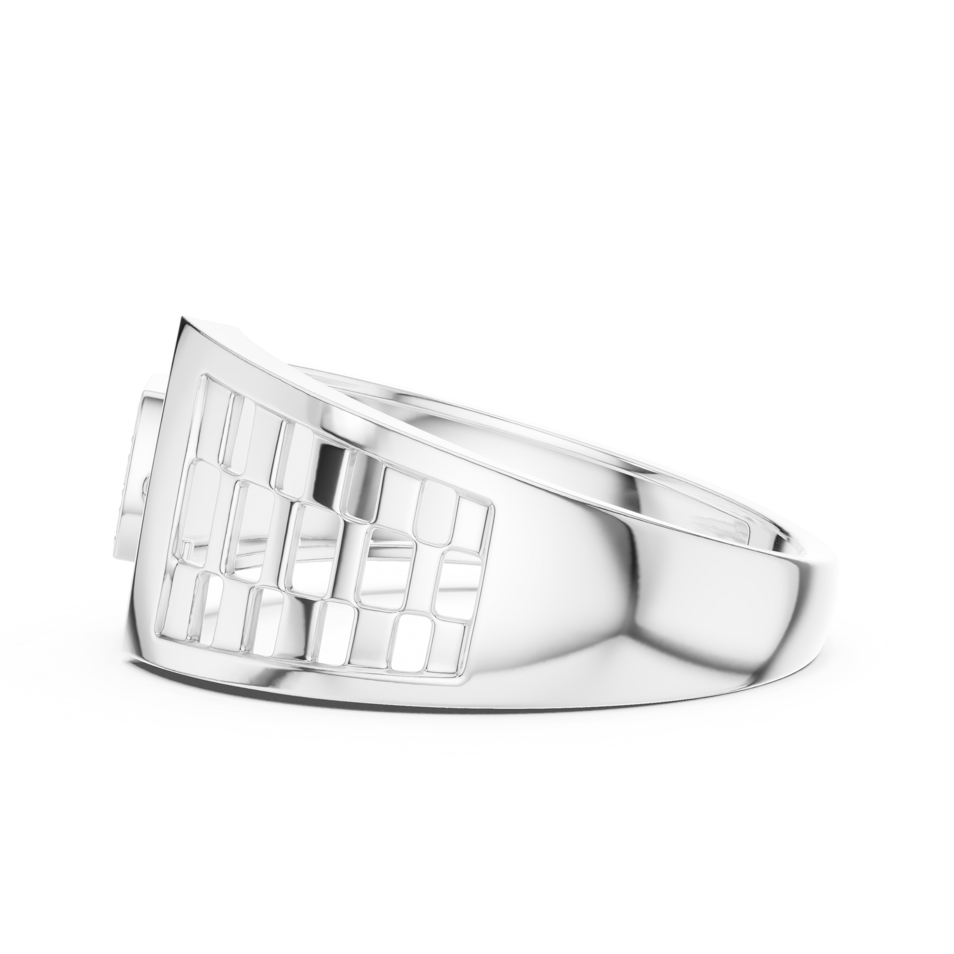 Round Moissanite Diamond Men's Statement Ring with Architectural Grid Design