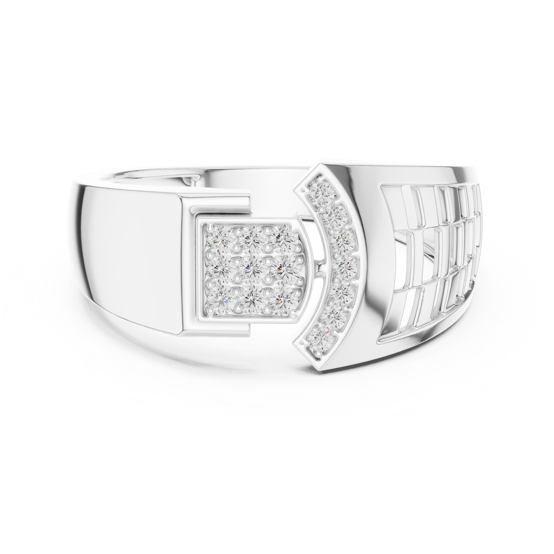 Round Moissanite Diamond Men's Statement Ring with Architectural Grid Design