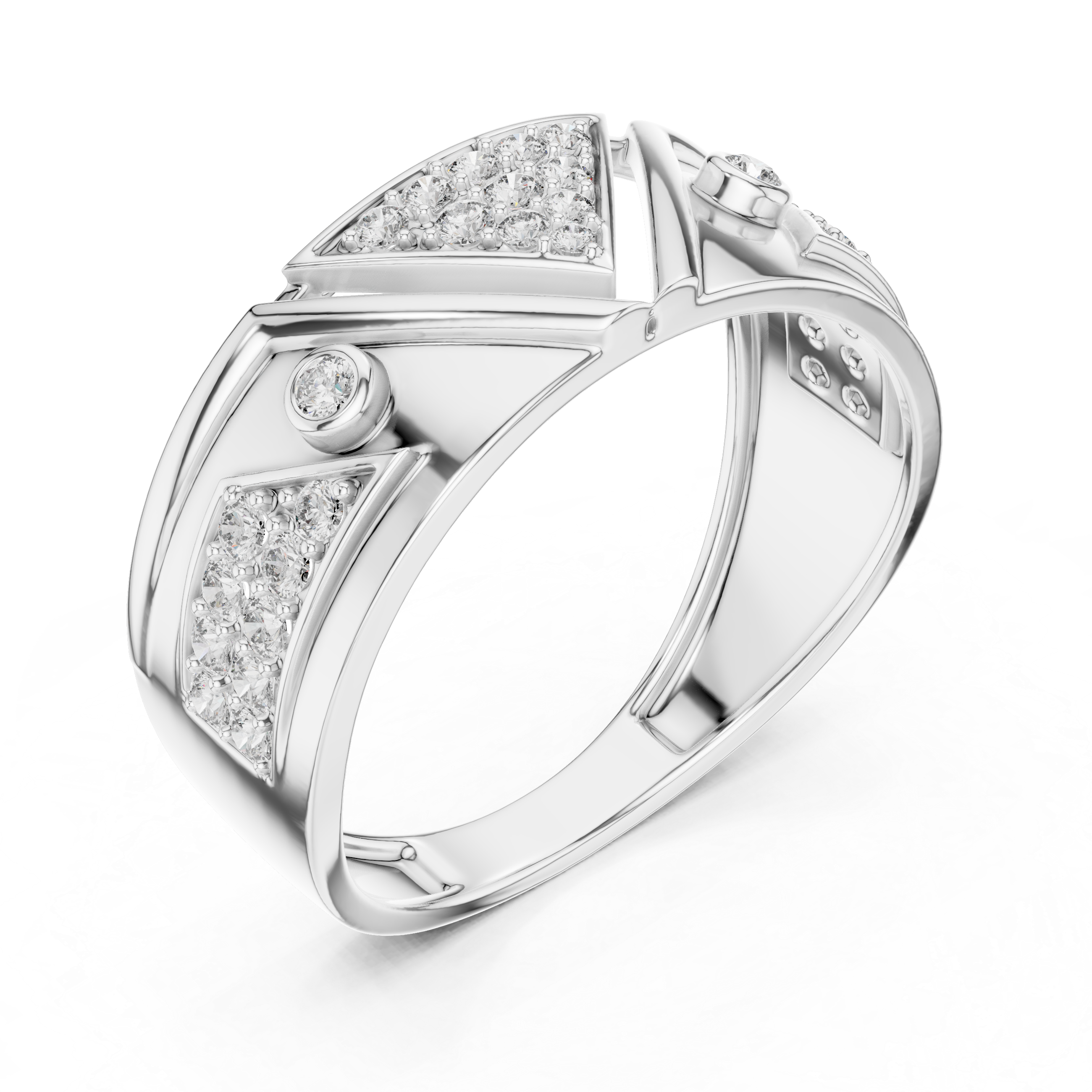 Sterling Silver Round Moissanite Triangle Geometric Statement Men's Anniversary Ring