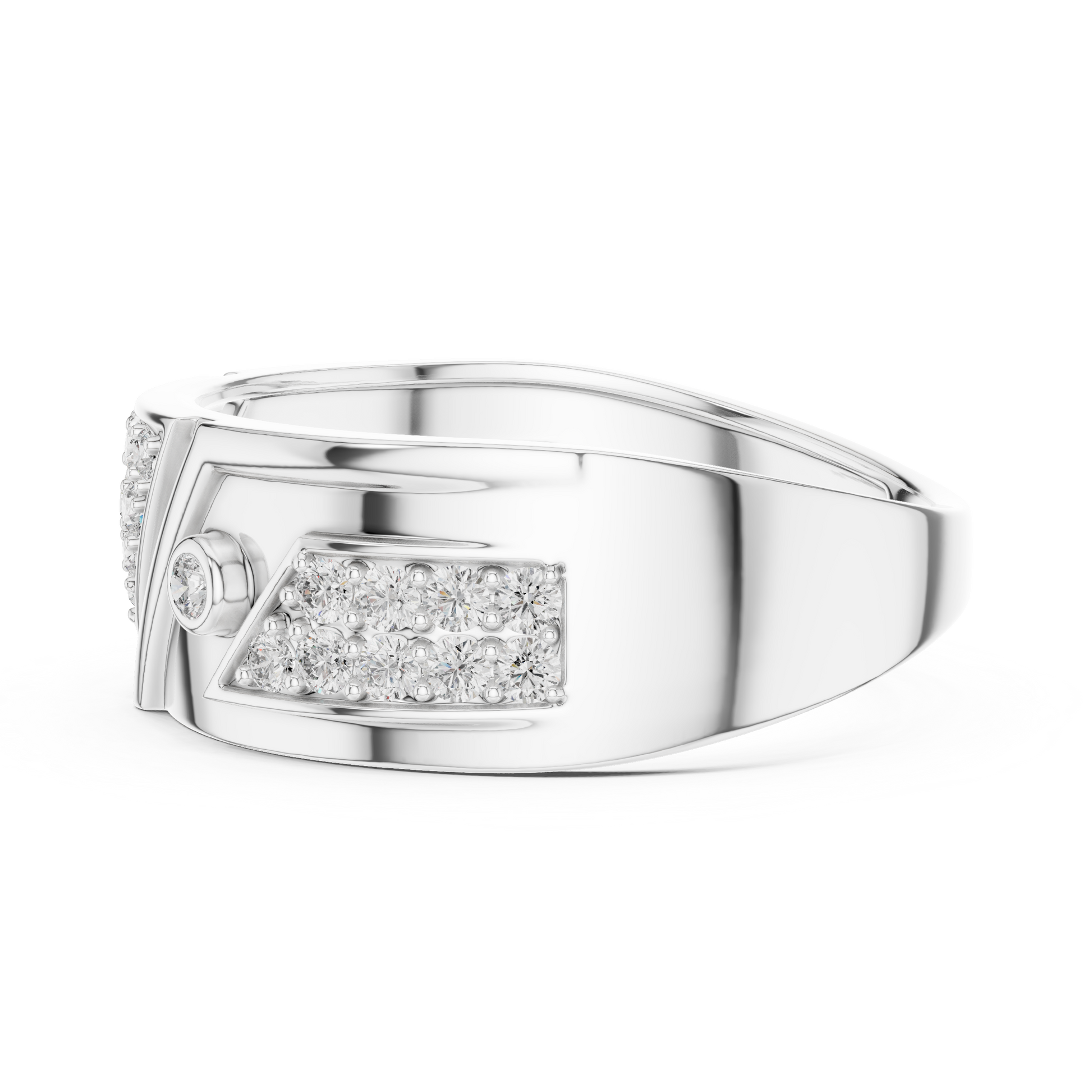 Sterling Silver Round Moissanite Triangle Geometric Statement Men's Anniversary Ring