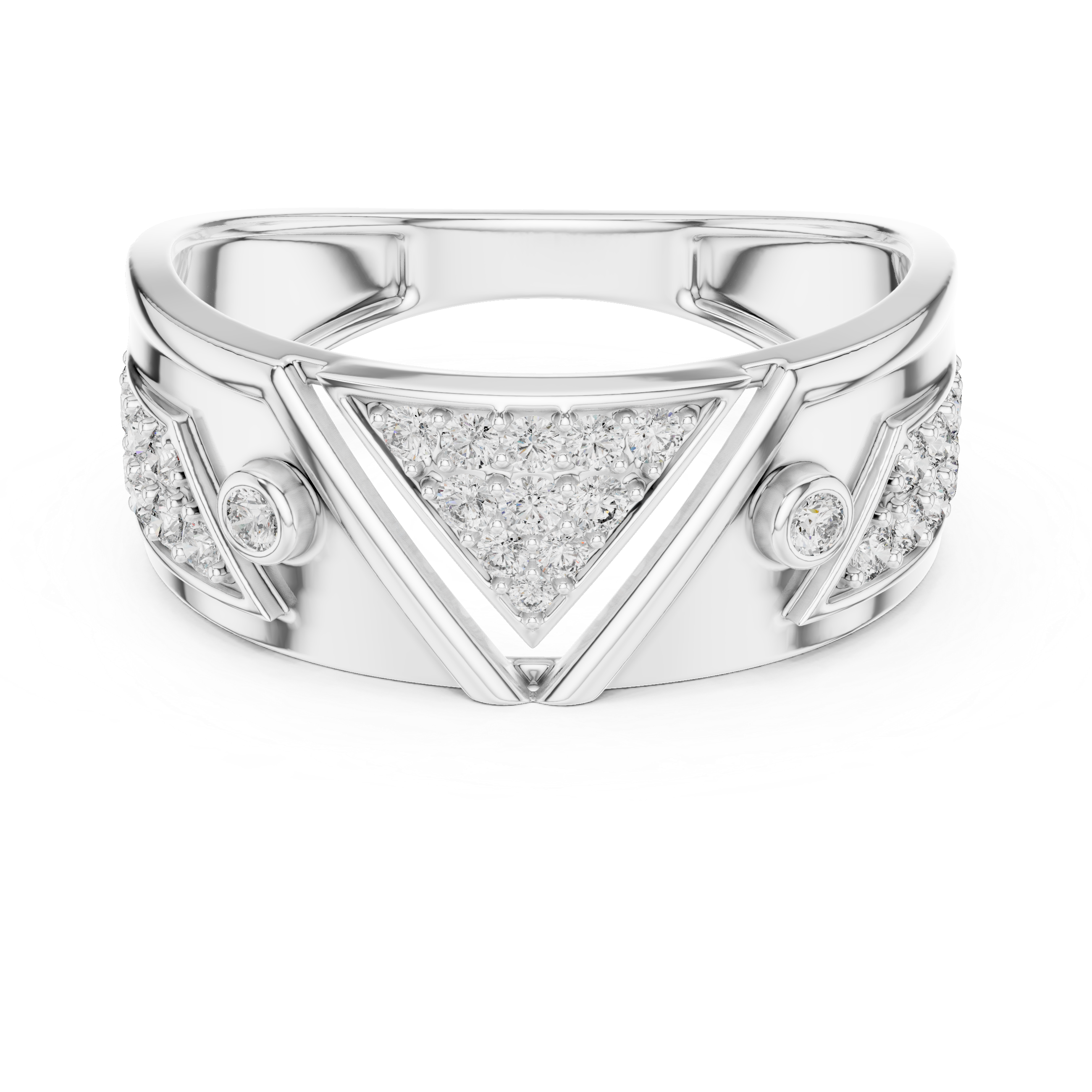 Sterling Silver Round Moissanite Triangle Geometric Statement Men's Anniversary Ring