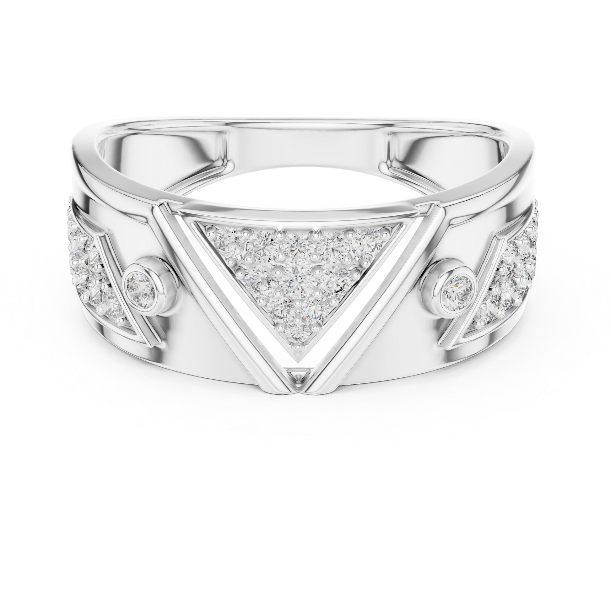 Sterling Silver Round Moissanite Triangle Geometric Statement Men's Anniversary Ring