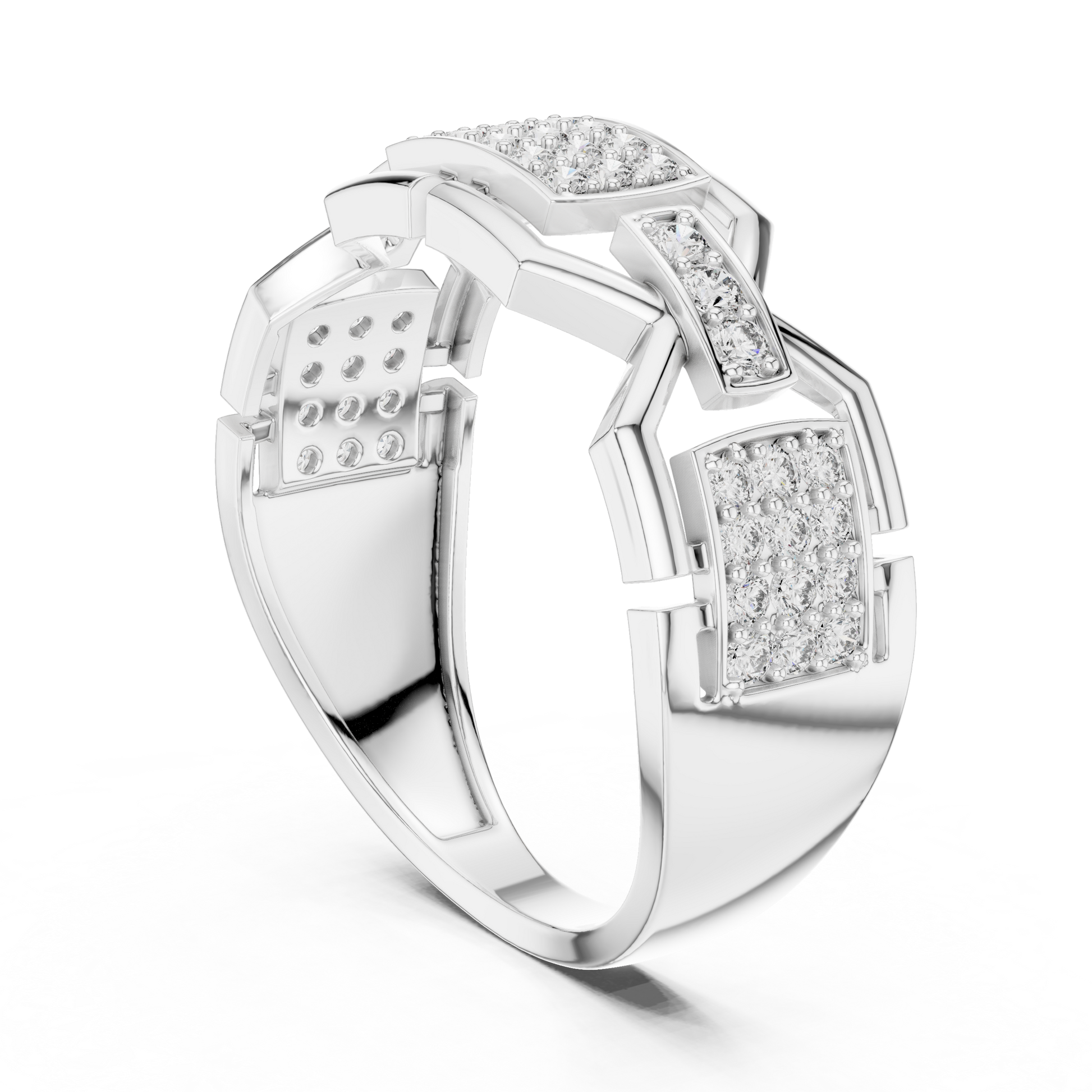 925 Sterling Silver Geometric Chain-Link Moissanite Statement Wedding Band for Men