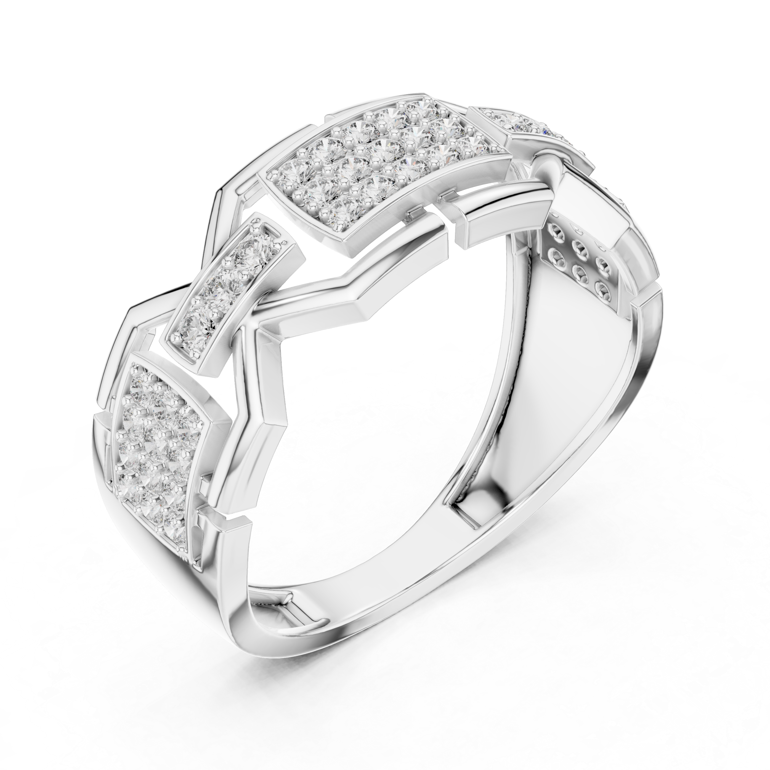 925 Sterling Silver Geometric Chain-Link Moissanite Statement Wedding Band for Men