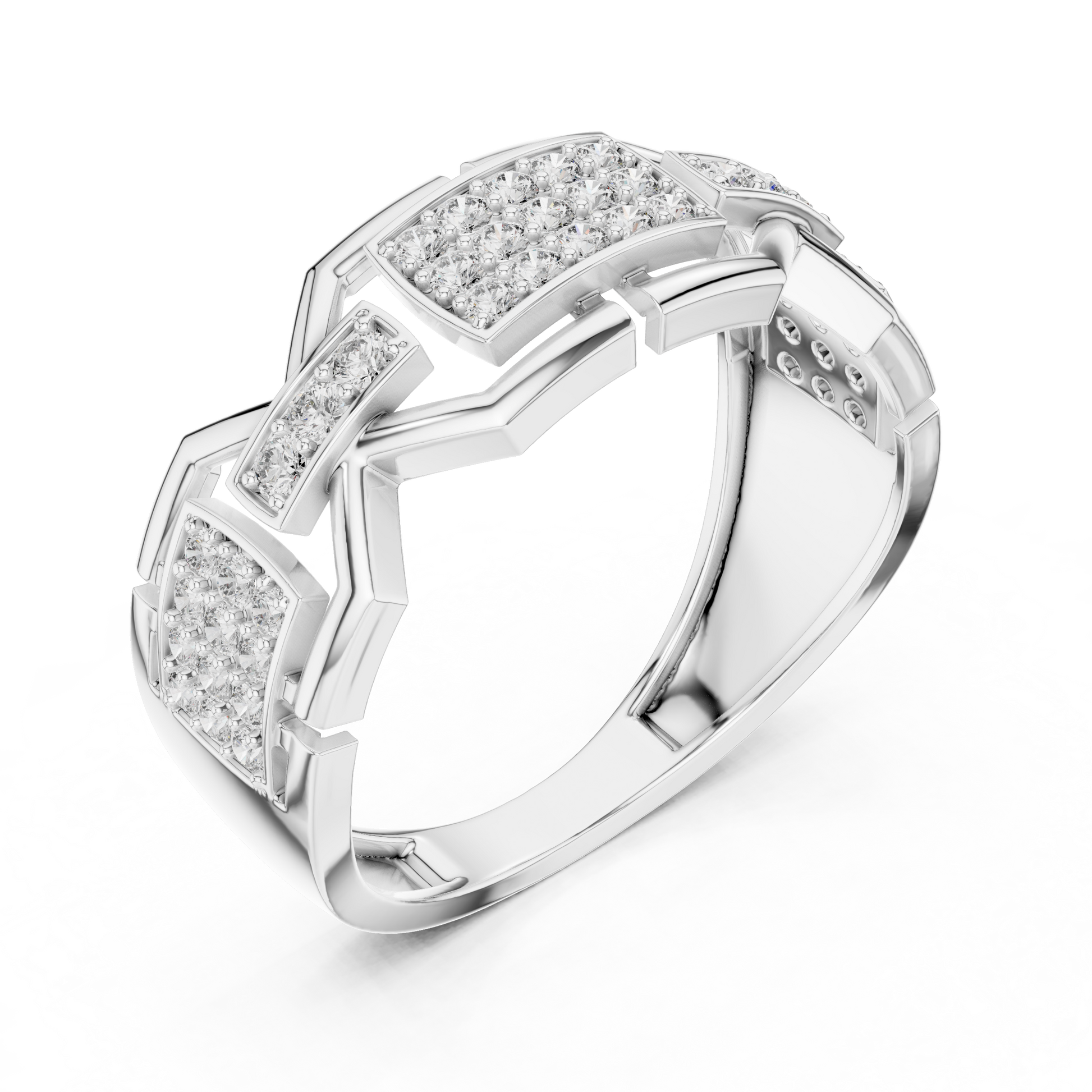 925 Sterling Silver Geometric Chain-Link Moissanite Statement Wedding Band for Men
